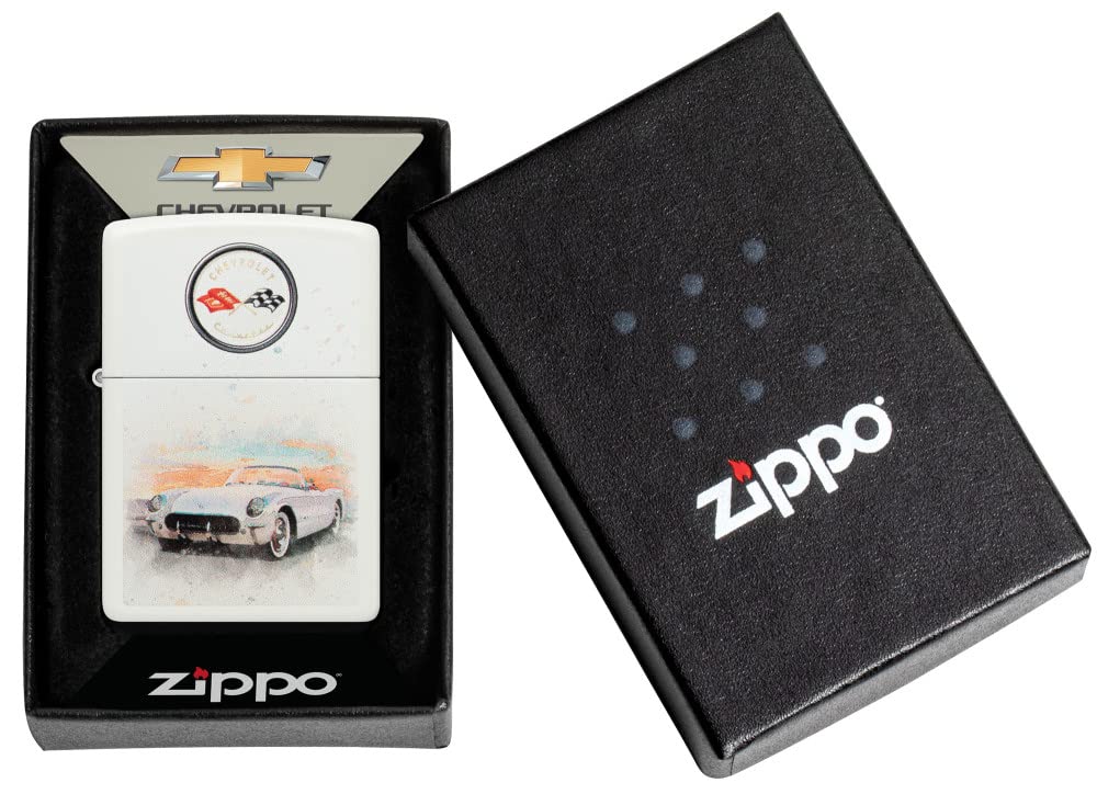 Zippo Chevy Vintage Corvette Isqueiro de Bolso Branco Fosco