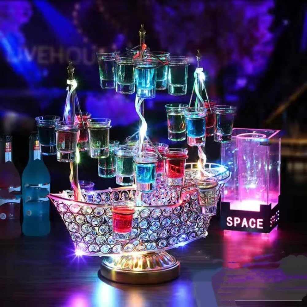 Amazon｜テキーラ 船 25MLのワイングラス24個付き テキーラ観覧車 LED