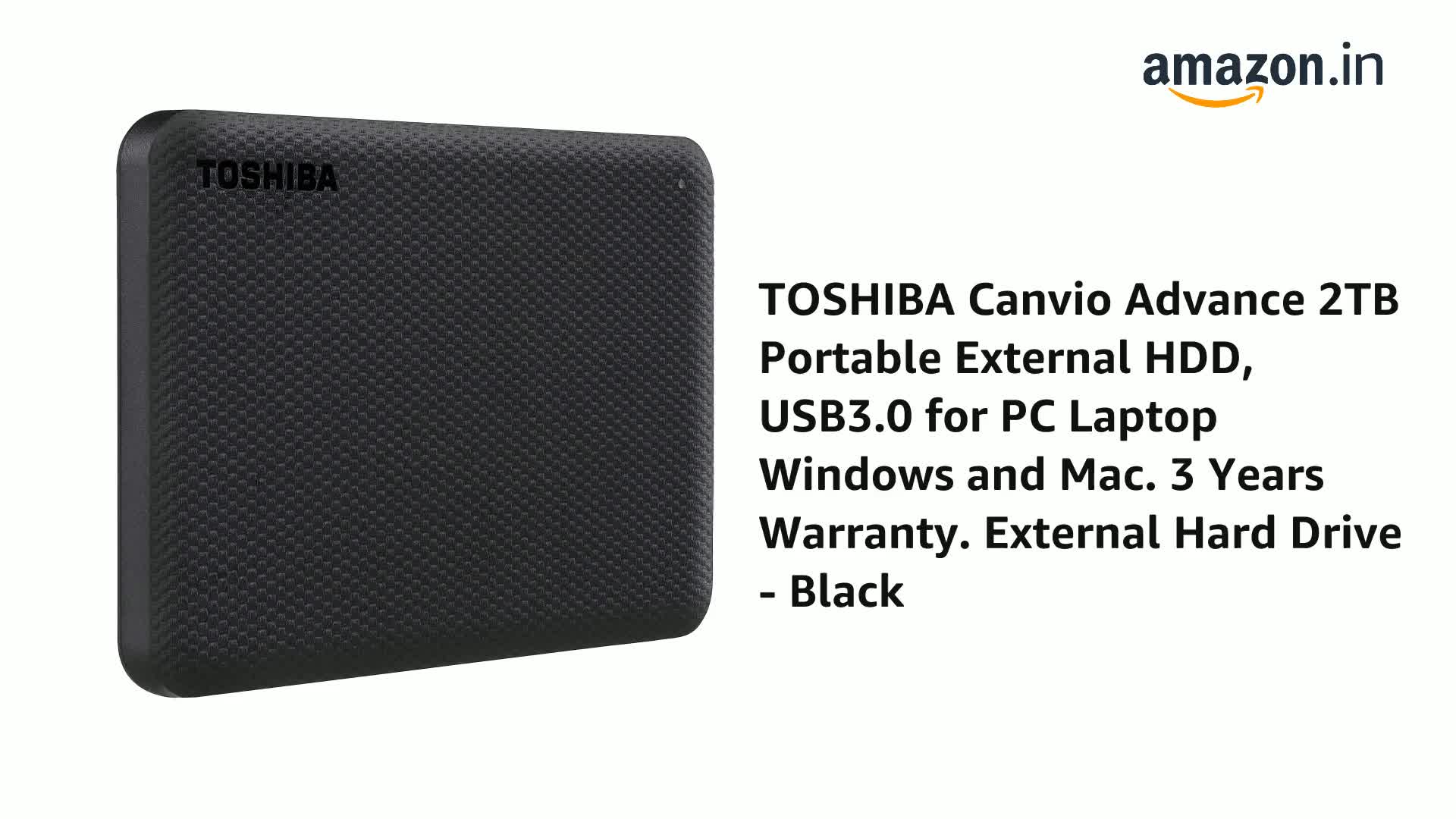 Toshiba Canvio Advance 2TB Portable External HDD, USB3.0 for PC