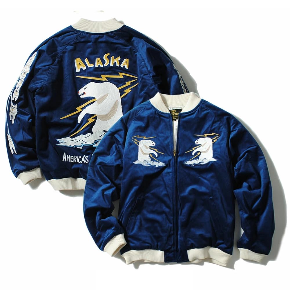 Amazon | [ヒューストン] スカジャン アラスカ 刺繍 ベロア メンズ