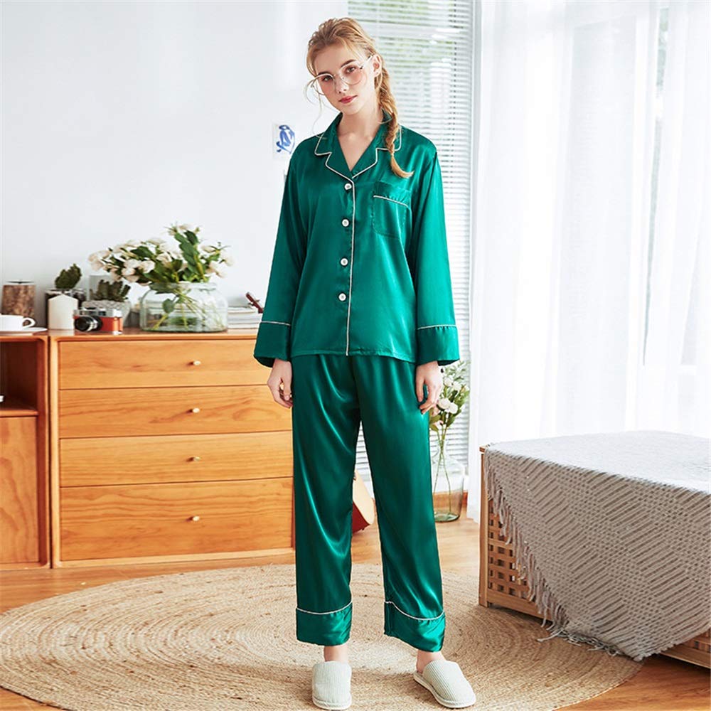Amazon.co.jp: レディースパジャマ サテンパジャマソリッドカラー長袖