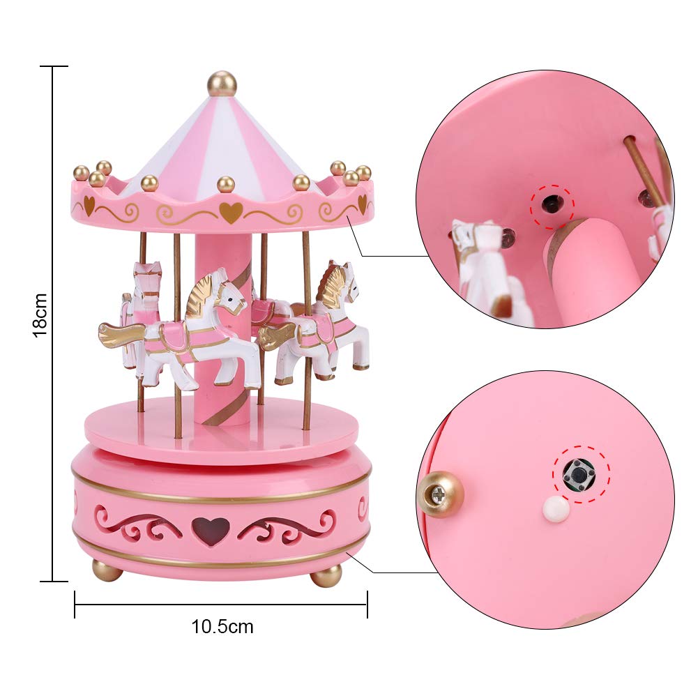 Amazon | メリーゴーランド ライト付き 回転木馬 木製 音楽ボックス