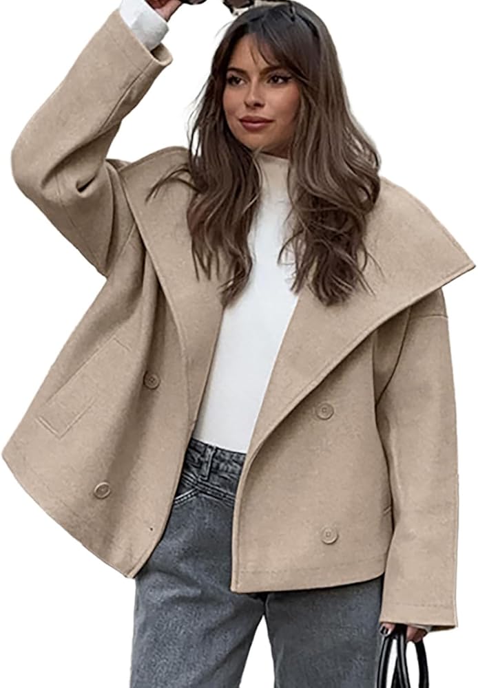 Amazon.com: Womens Lapel Wool Short Jacket Fall Winter Wool Crop