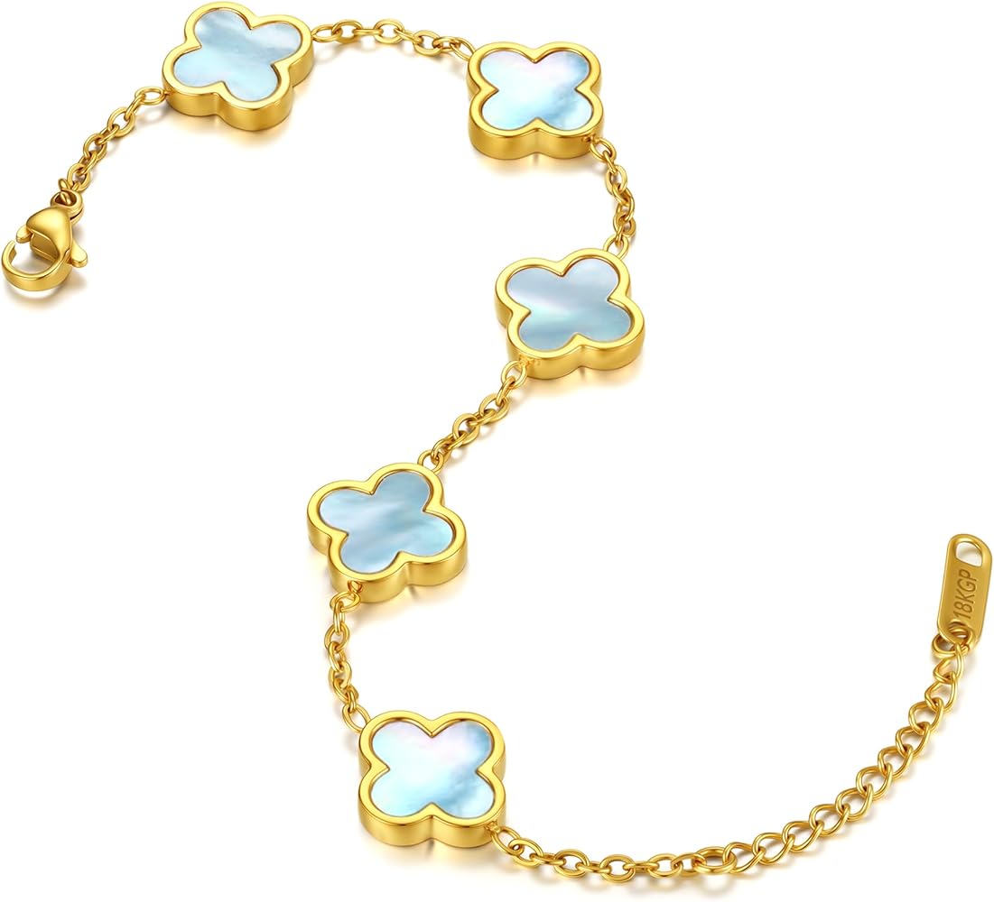 ブレスレット 四葉のクローバー ホワイトゴールド マザーオブパール