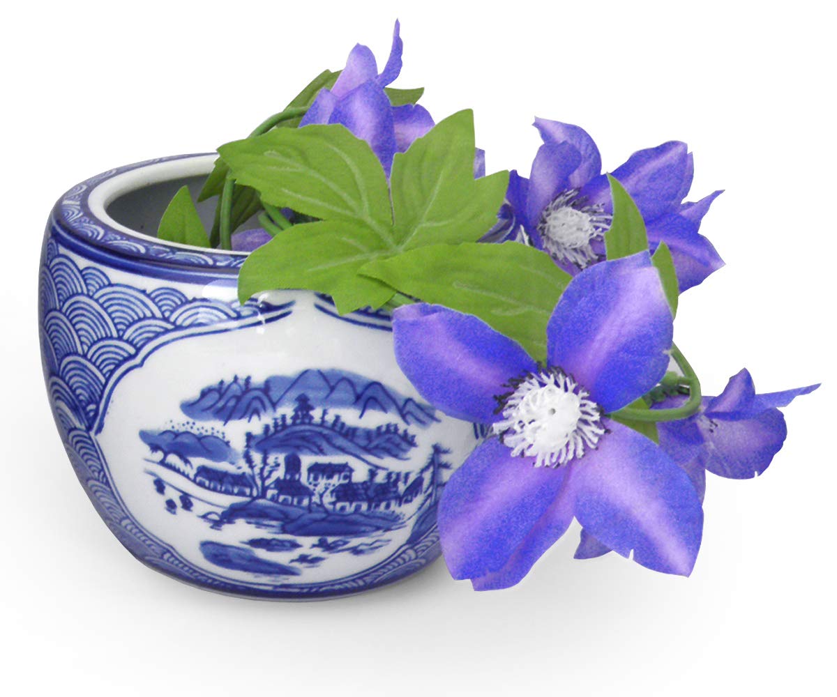 Amazon.co.jp: 火鉢 2点セット 小型 ミニ火鉢 山水 青海波 染付 陶器