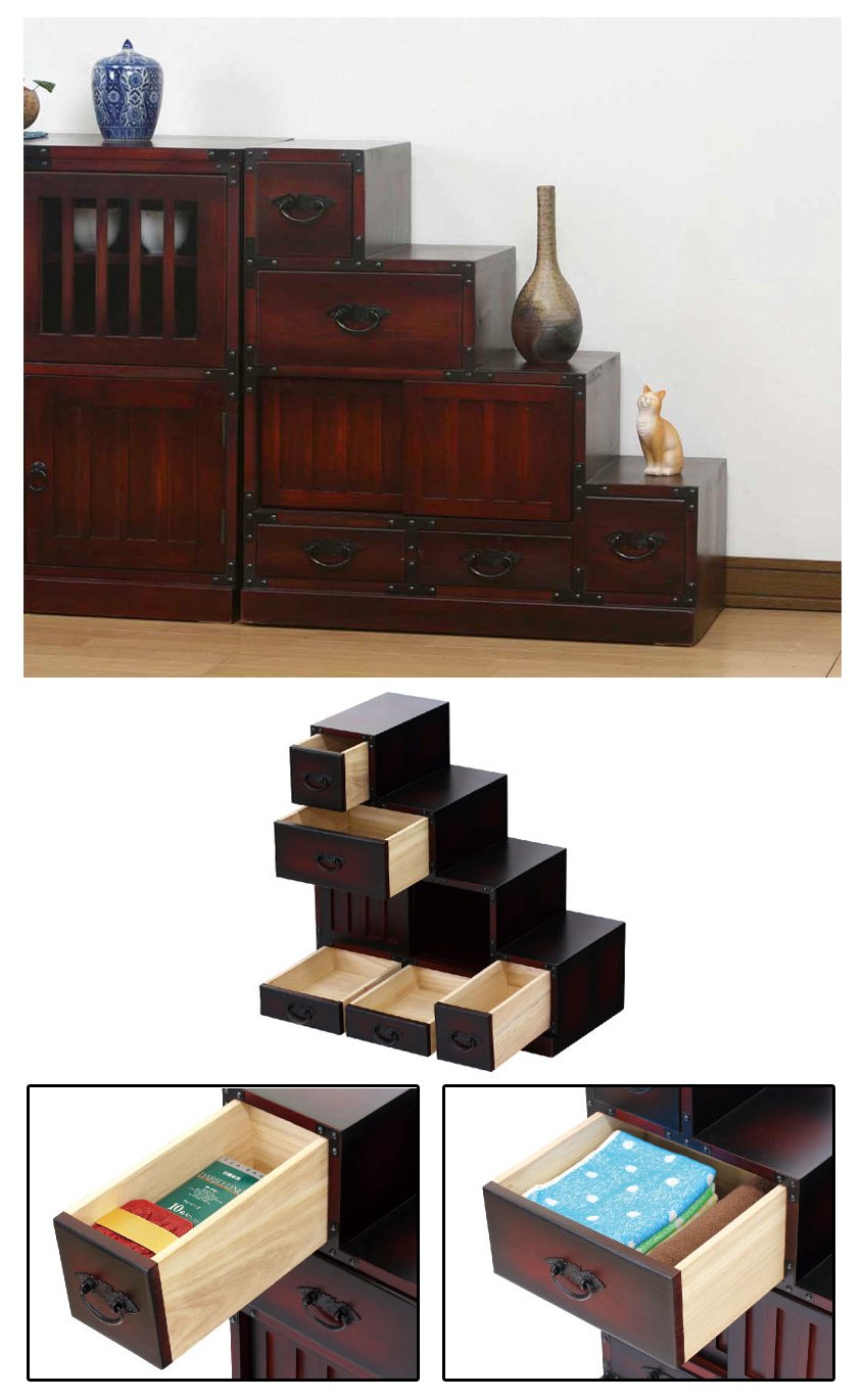 Amazon｜クロシオ 民芸調 階段箪笥 右下がり 幅67cm ブラウン 完成品