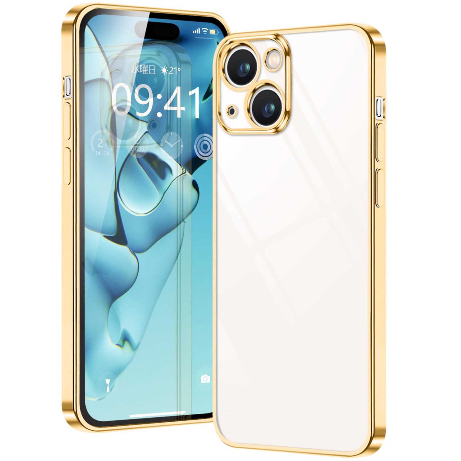 Amazon.co.jp: iphone 15 用 ケース クリア 金 アイフォン15 カバー