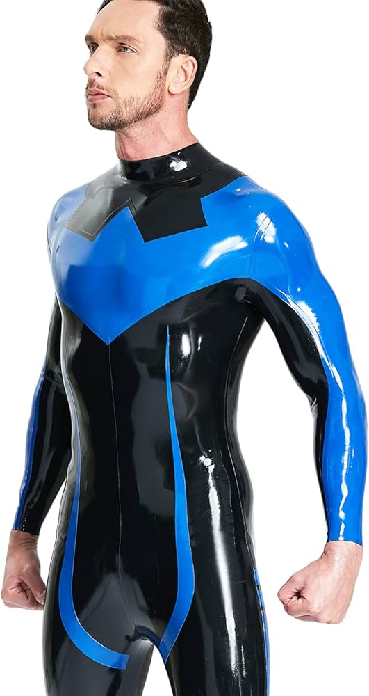 Amazon.co.jp: 男性の黒と青のダブルカラーマッチングキャットスーツと