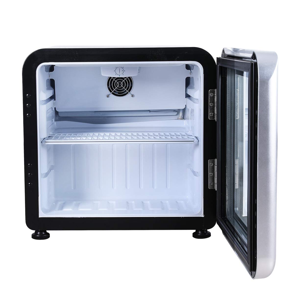 Amazon | Hijiru レトロ冷蔵ショーケース46L/ブラック（扉色 シルバー