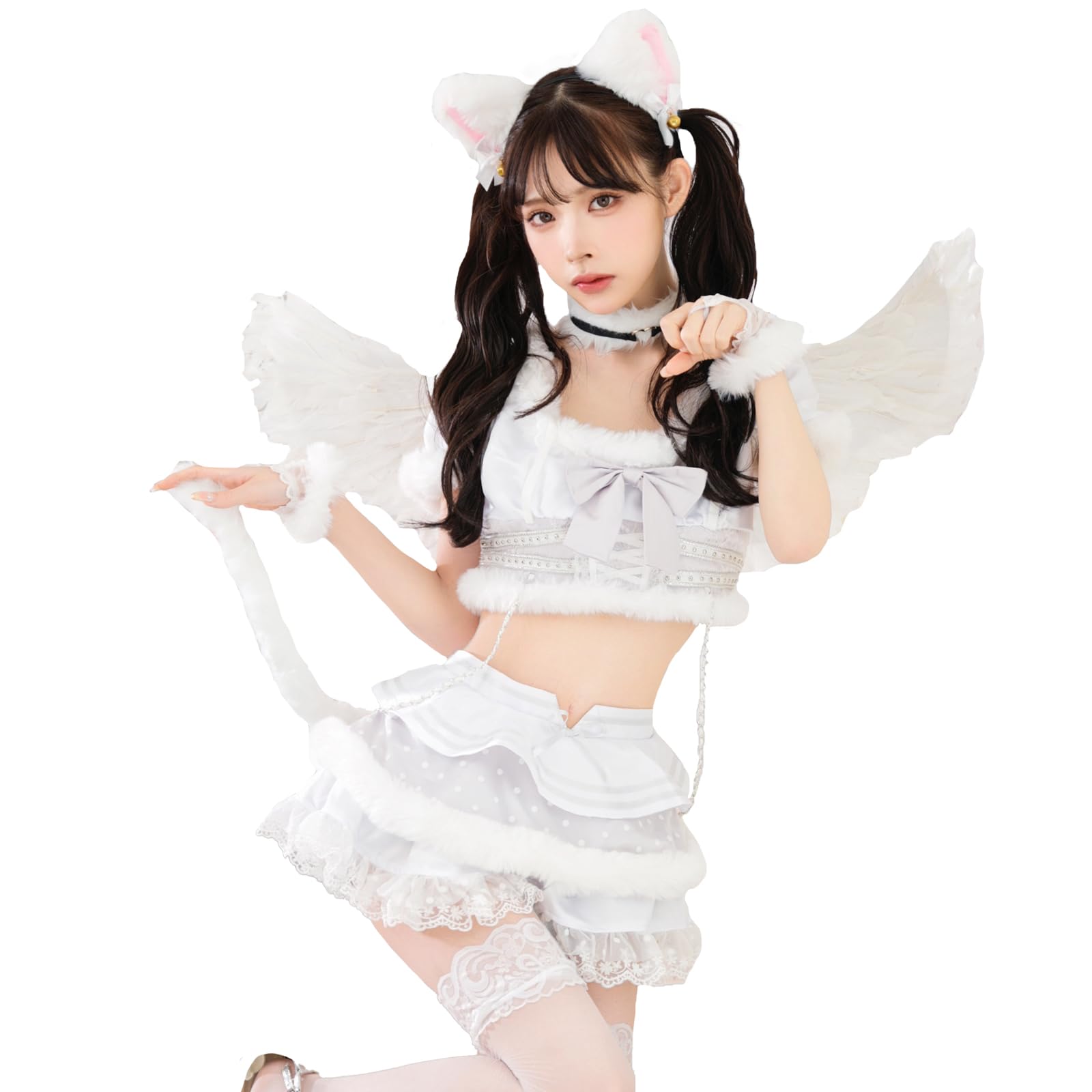 Amazon.co.jp: [Malymoon] ハロウィン コスプレ 白猫 キャット 天使
