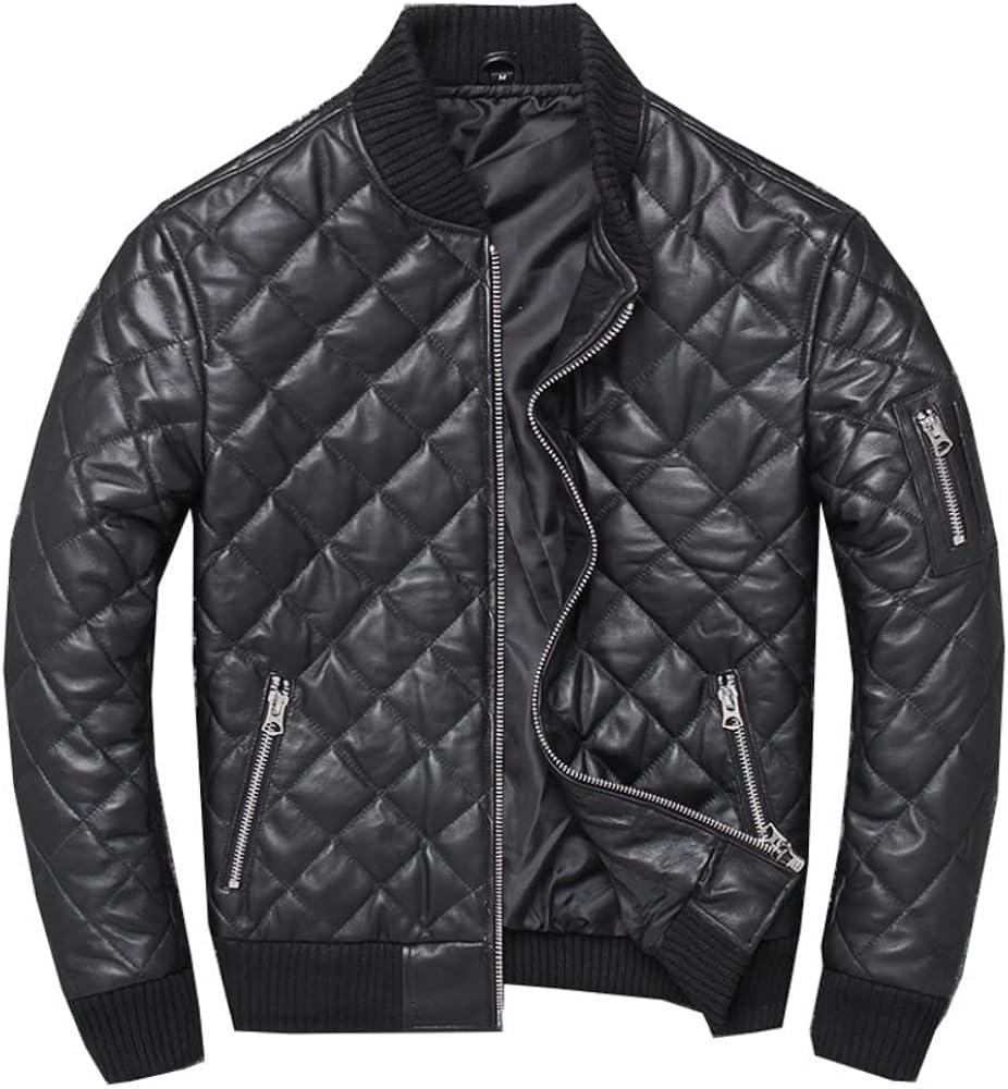 Amazon | [VIIBOY] 本革ジャケット 中綿 キルティングジャケット 革