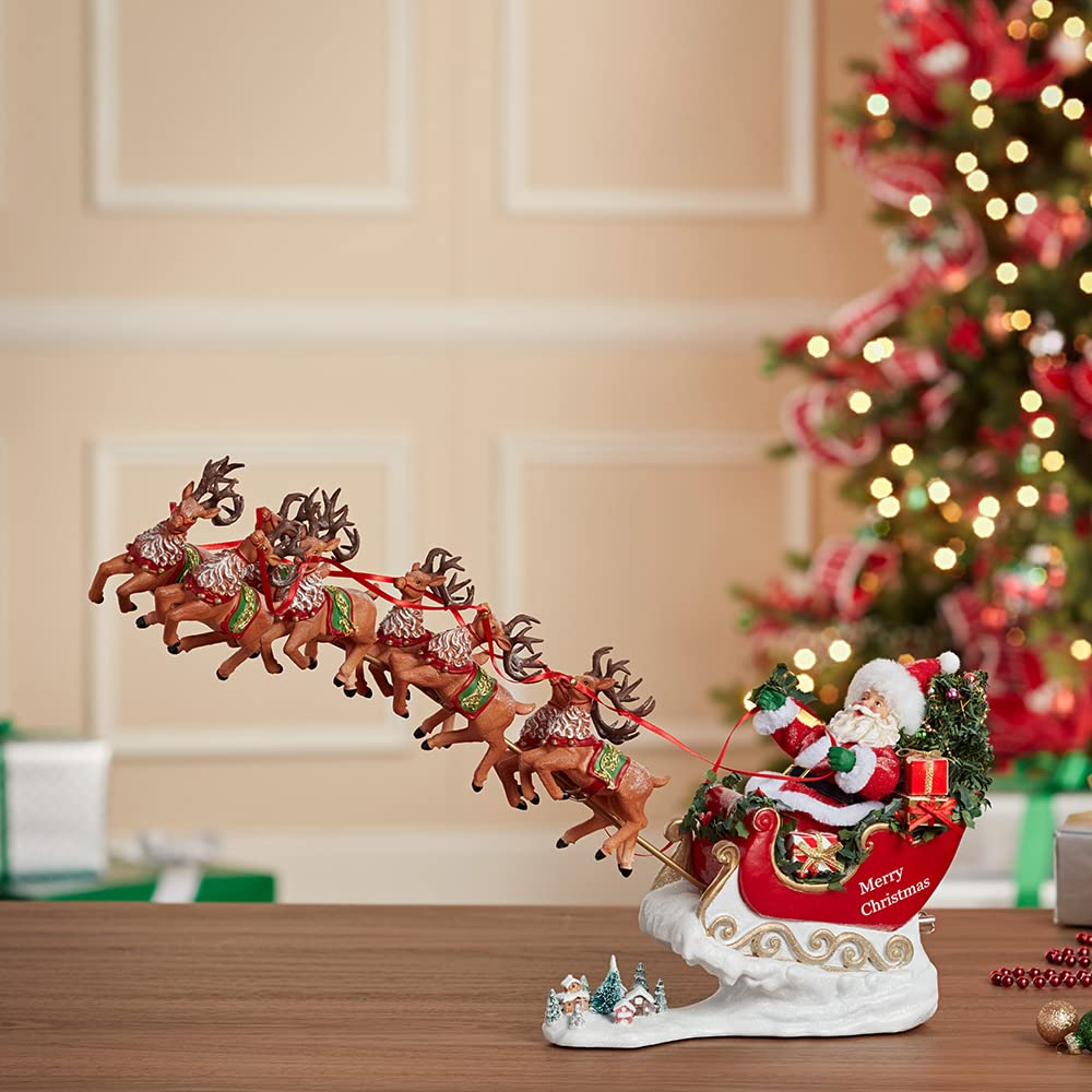 Amazon.com: Kurt Adler Musical Santa with 8 Reindeers 2-Piece Set
