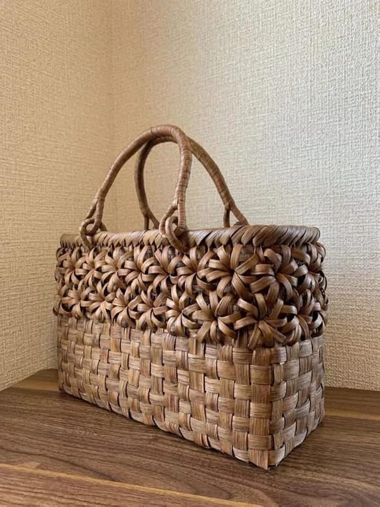 Amazon | 山葡萄かごバッグ 手作り かごバッグ 【市松編み・立体花編み