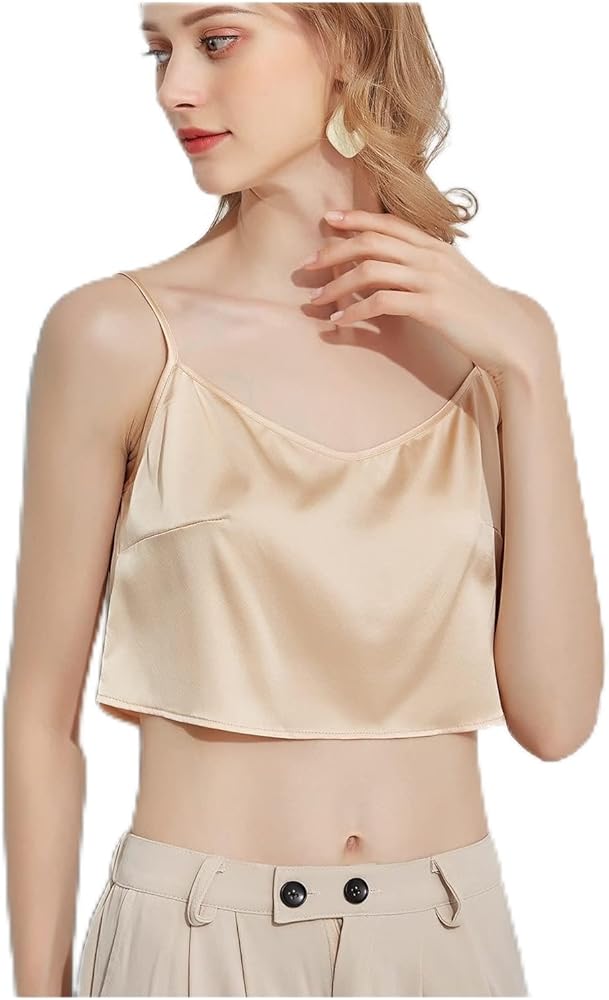 Women's Sexy Silk Crop Tops Satin Loose Camisole Bandeau Sexy