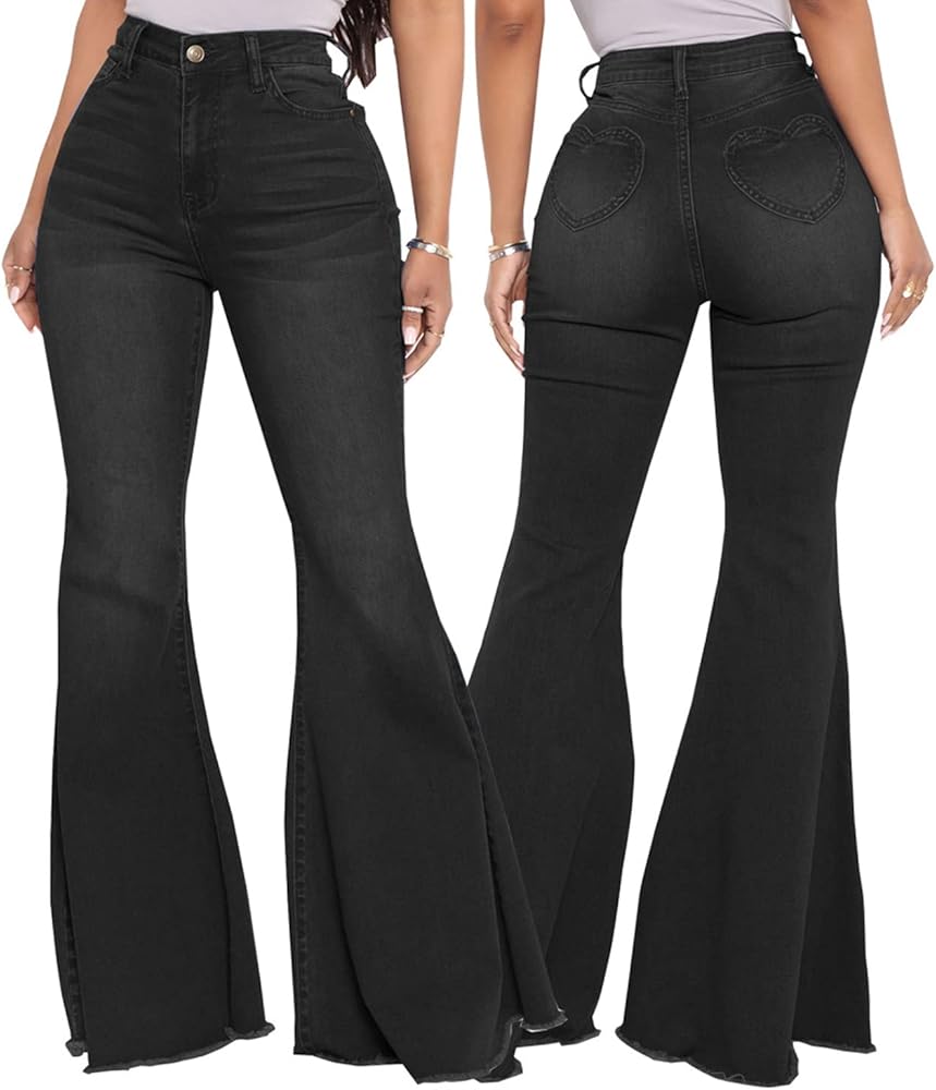 TNXZ Women's Flare Jeans Bell Bottom Denim Pants Elastic Waist