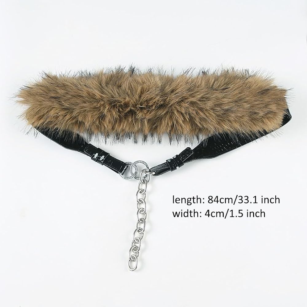 Punk Faux Fur Belt with Metal Clasp Warm Fluffy PU Leather