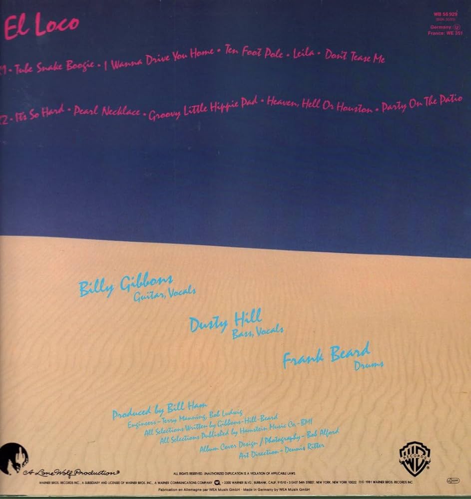 Amazon.com: ZZ Top - El Loco - Warner Bros. Records - WB 56 929