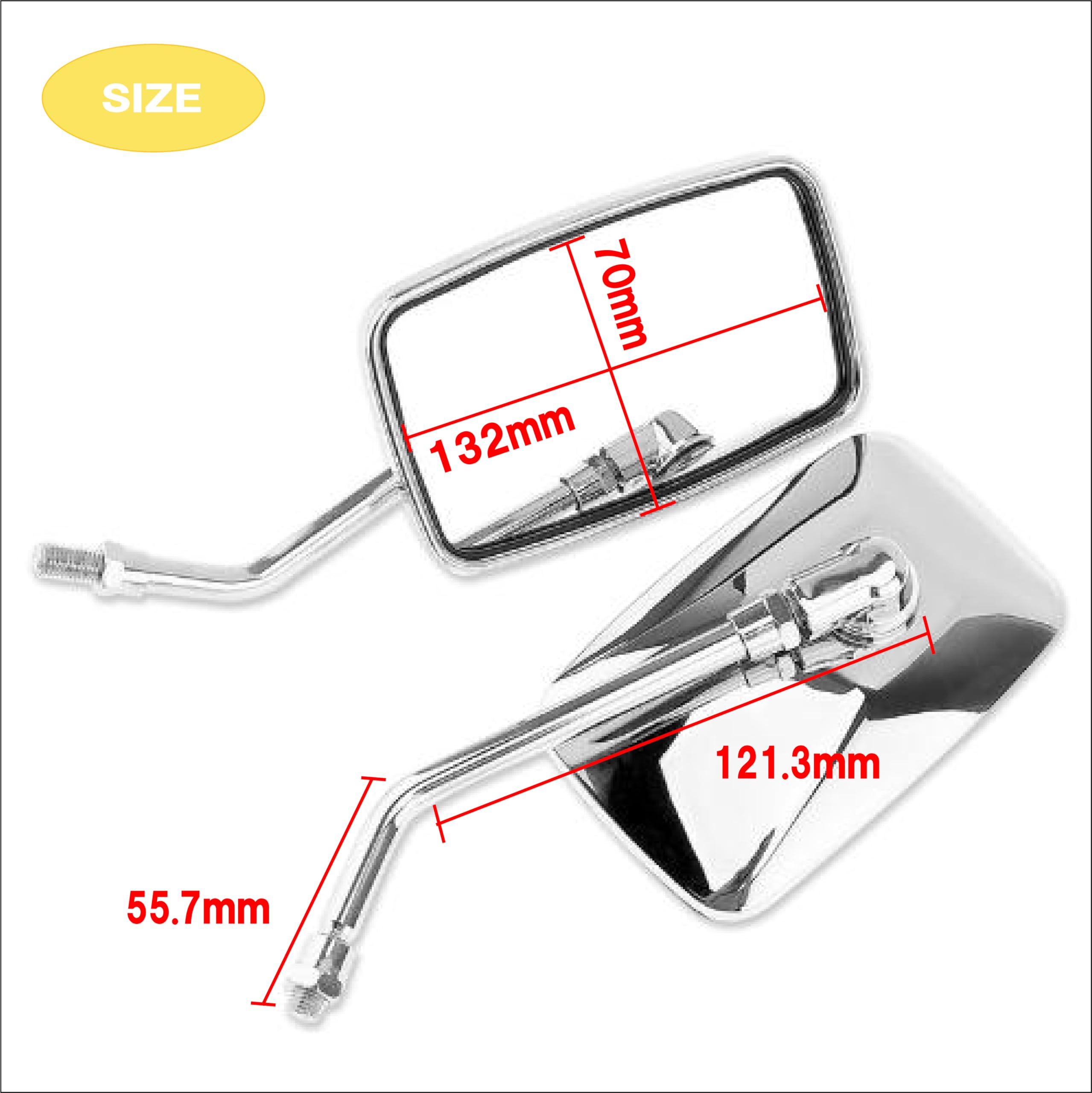 Amazon | バイク 角型 クラシック タイプ クロームメッキ ミラー 正