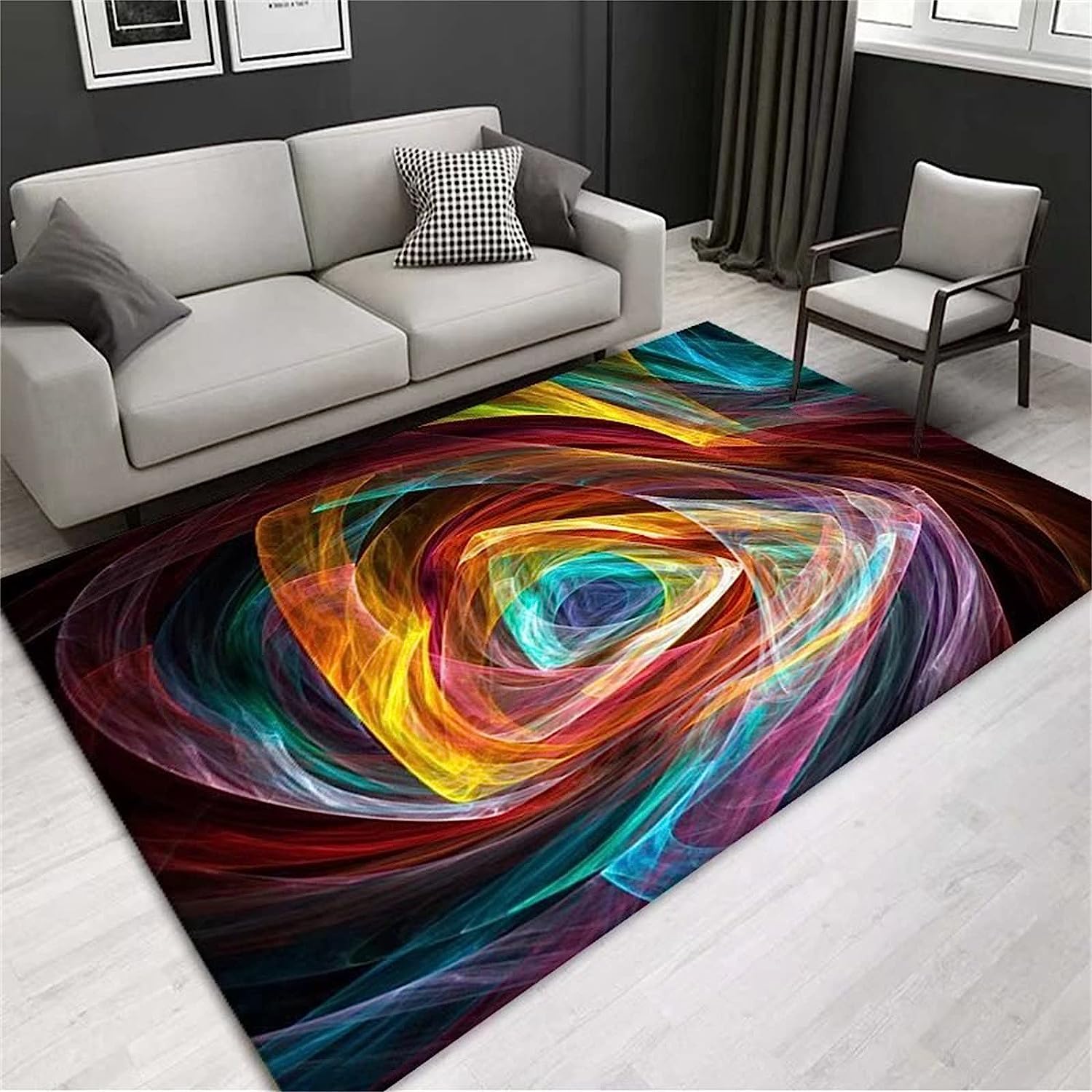 Abstract Rainbow Fireworks Carpet, 3D Printed 100 X 150 Cm Non