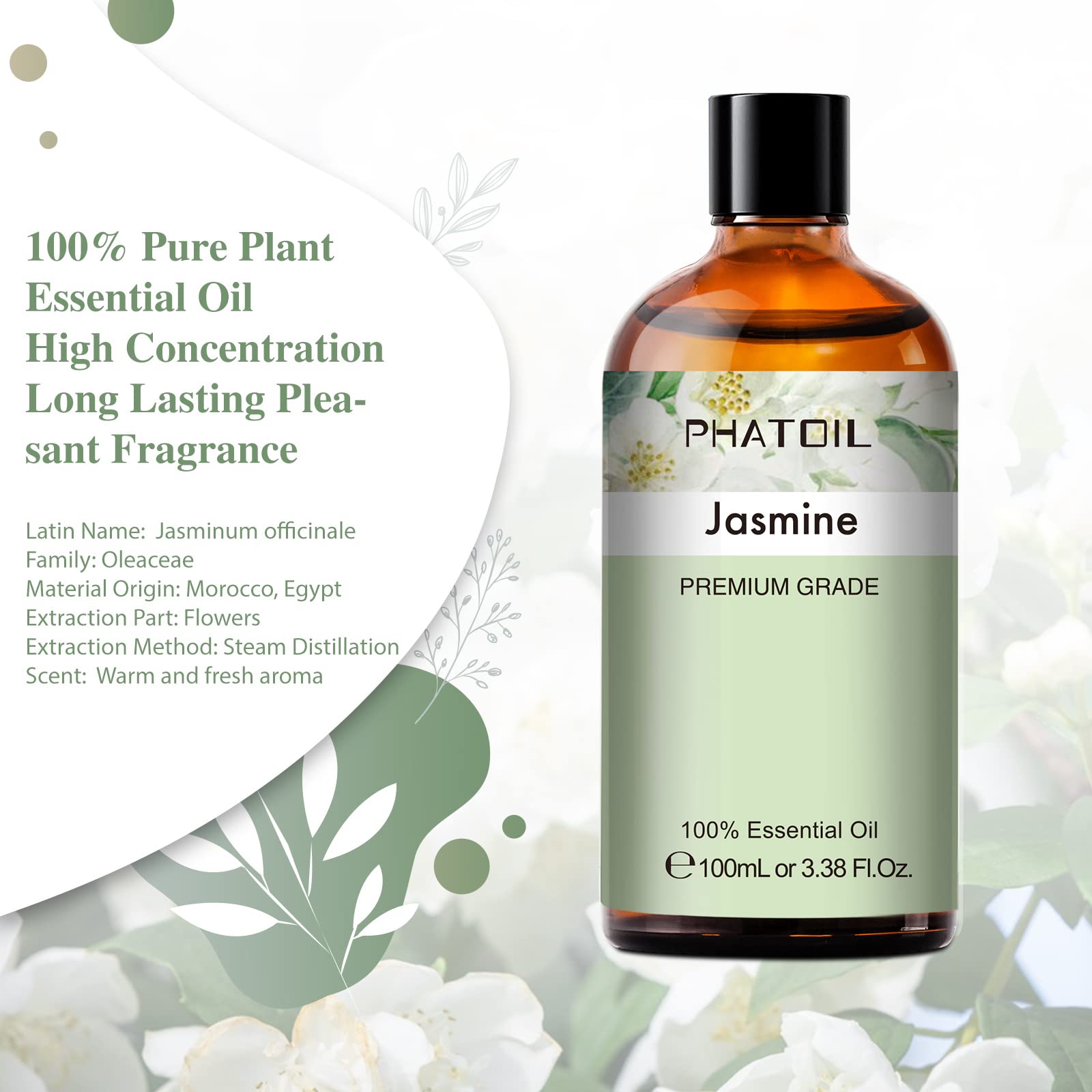 Amazon.com: PHATOIL 3.38FL.OZ Jasmine Essential Oil with Glass
