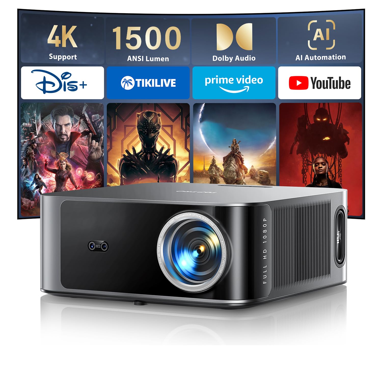 Amazon.com: [1500 ANSI/36W Dolby Audio/APPs]Smart-Projector-4K