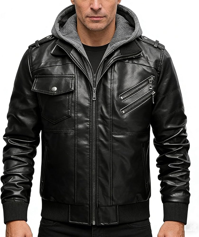 INVACHI Leather Jacket Men Motorcycle Biker Jacket Faux Leather
