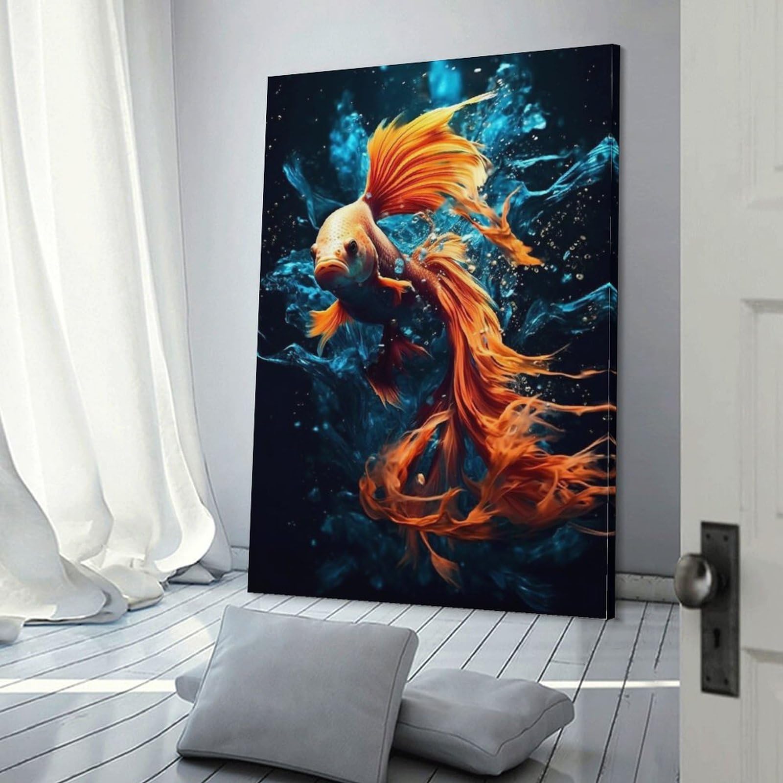 Amazon.co.jp: 絵画 水の中を泳ぐ怒っているベタの魚インテリア 絵画