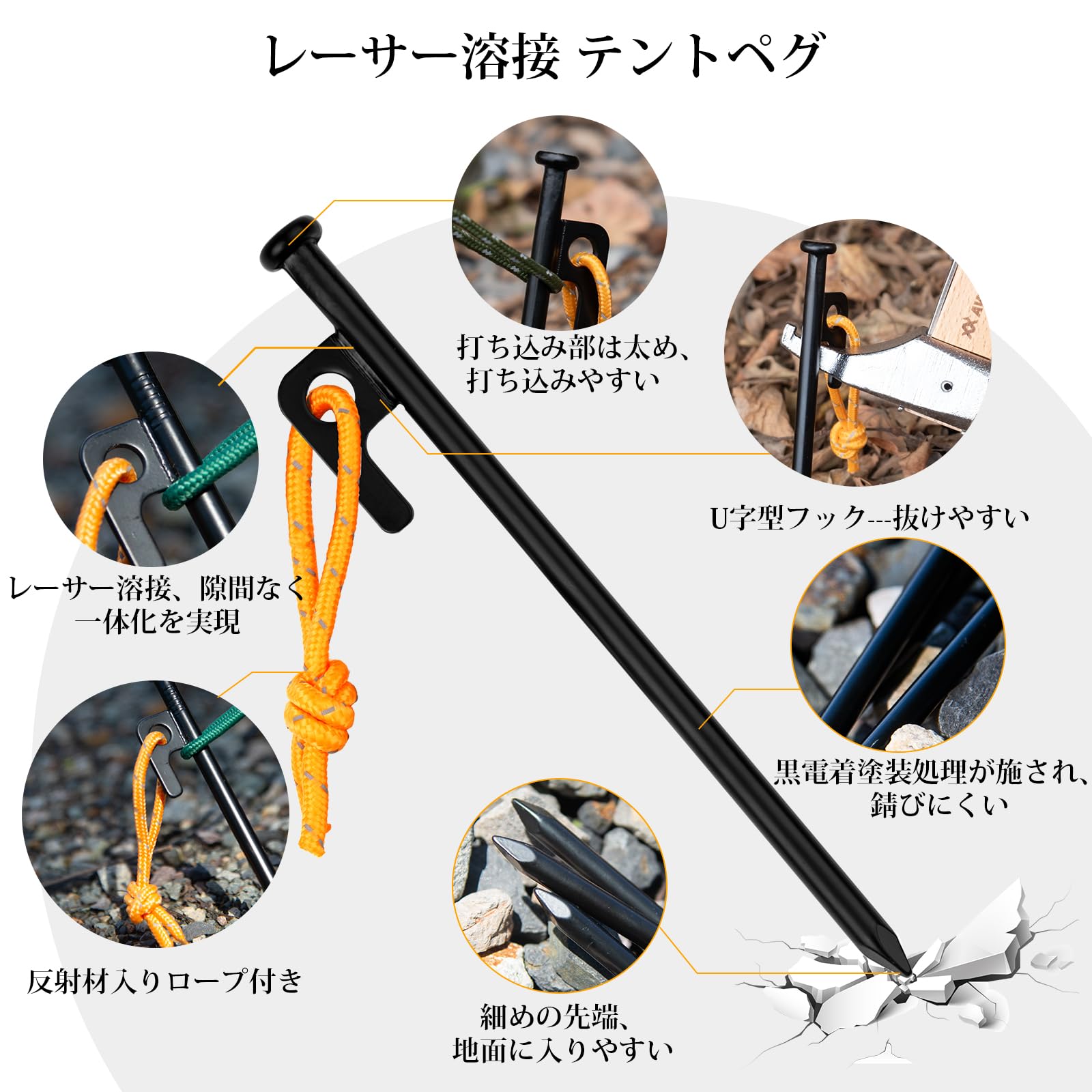 Amazon | AVOFOREST ペグハンマー + ペグ20CM 10本付き ペグハンマー