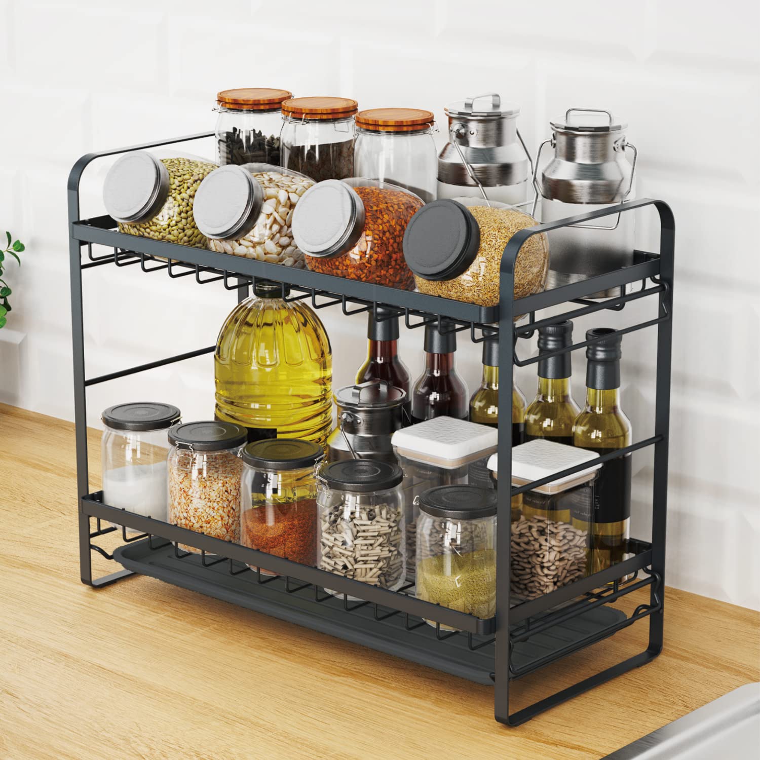Amazon｜FIRINER 調味料ラック 2段 防錆 スパイスラック 調味料棚