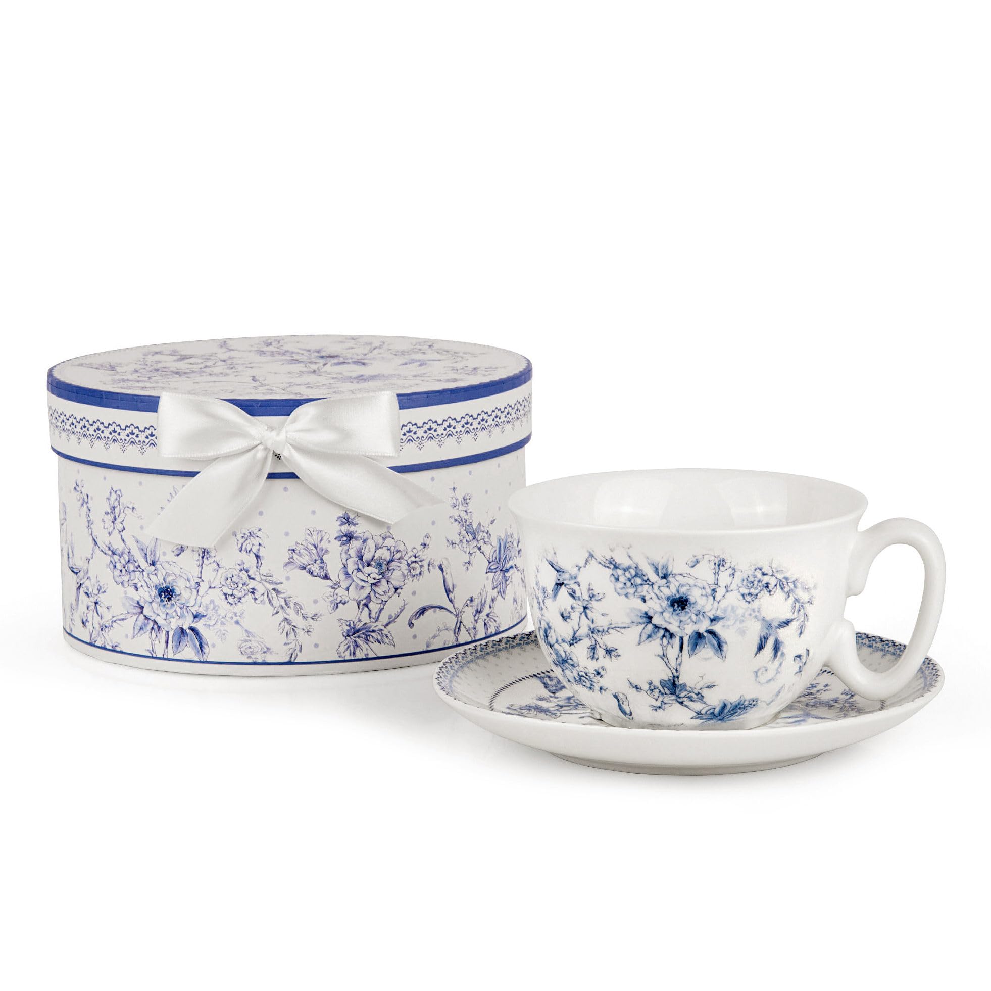 Amazon.com | STP GOODS Blue Flowers Bone China Cup and Saucer Set