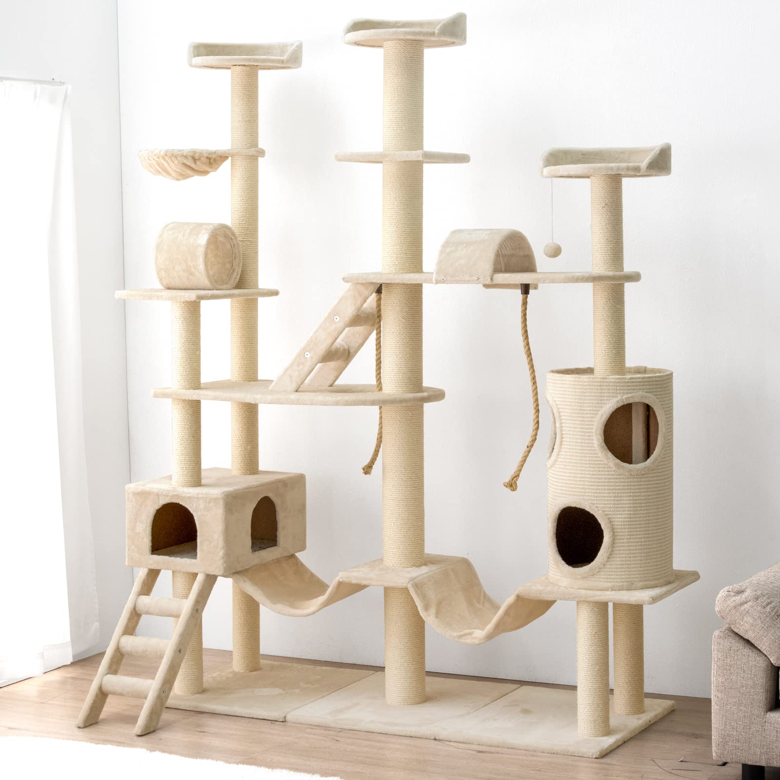 Amazon.co.jp: タンスのゲン キャットタワー ワイド 据え置き 大型猫