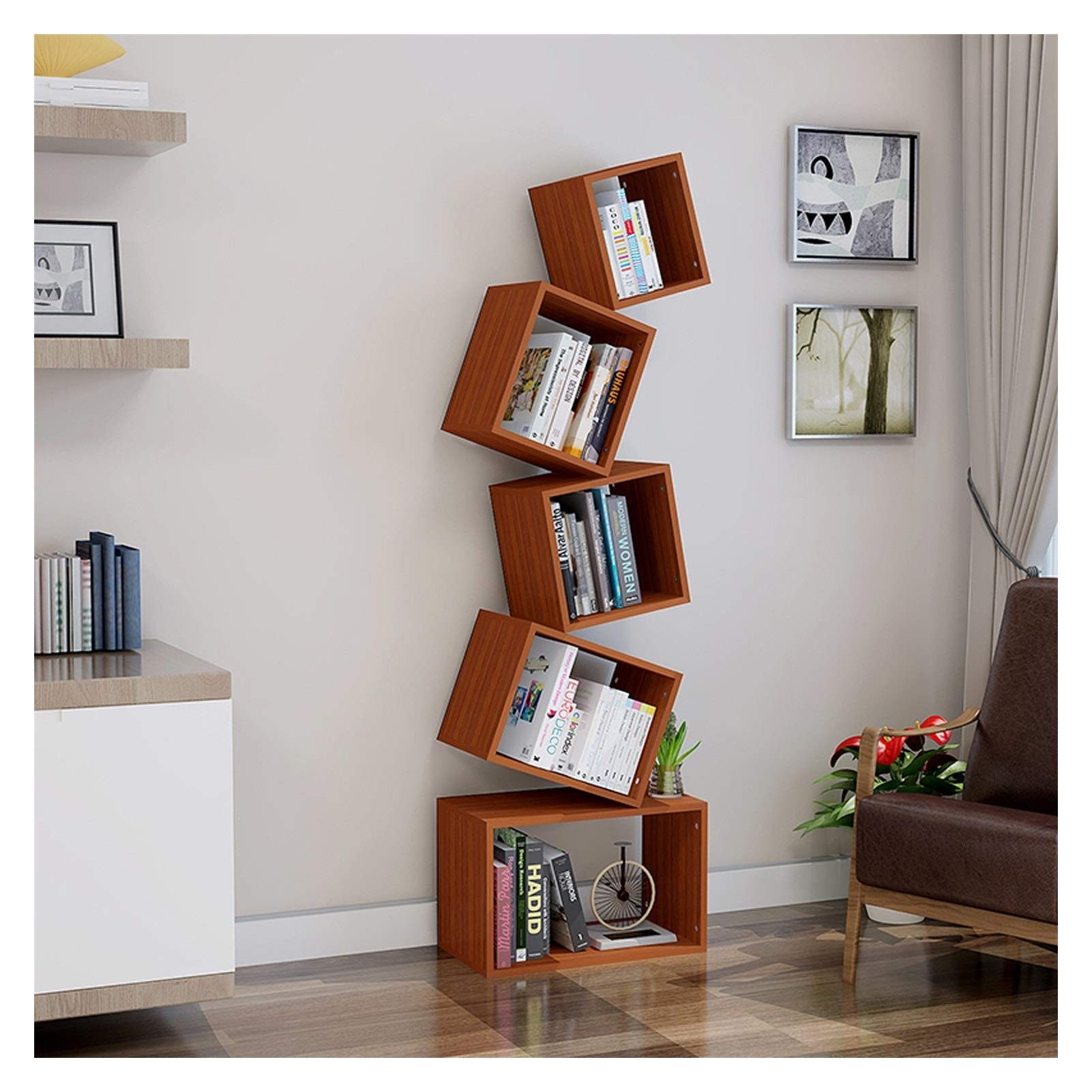 Amazon.co.jp: 本棚 5ティア幾何本棚創造積み上げスクエアブック