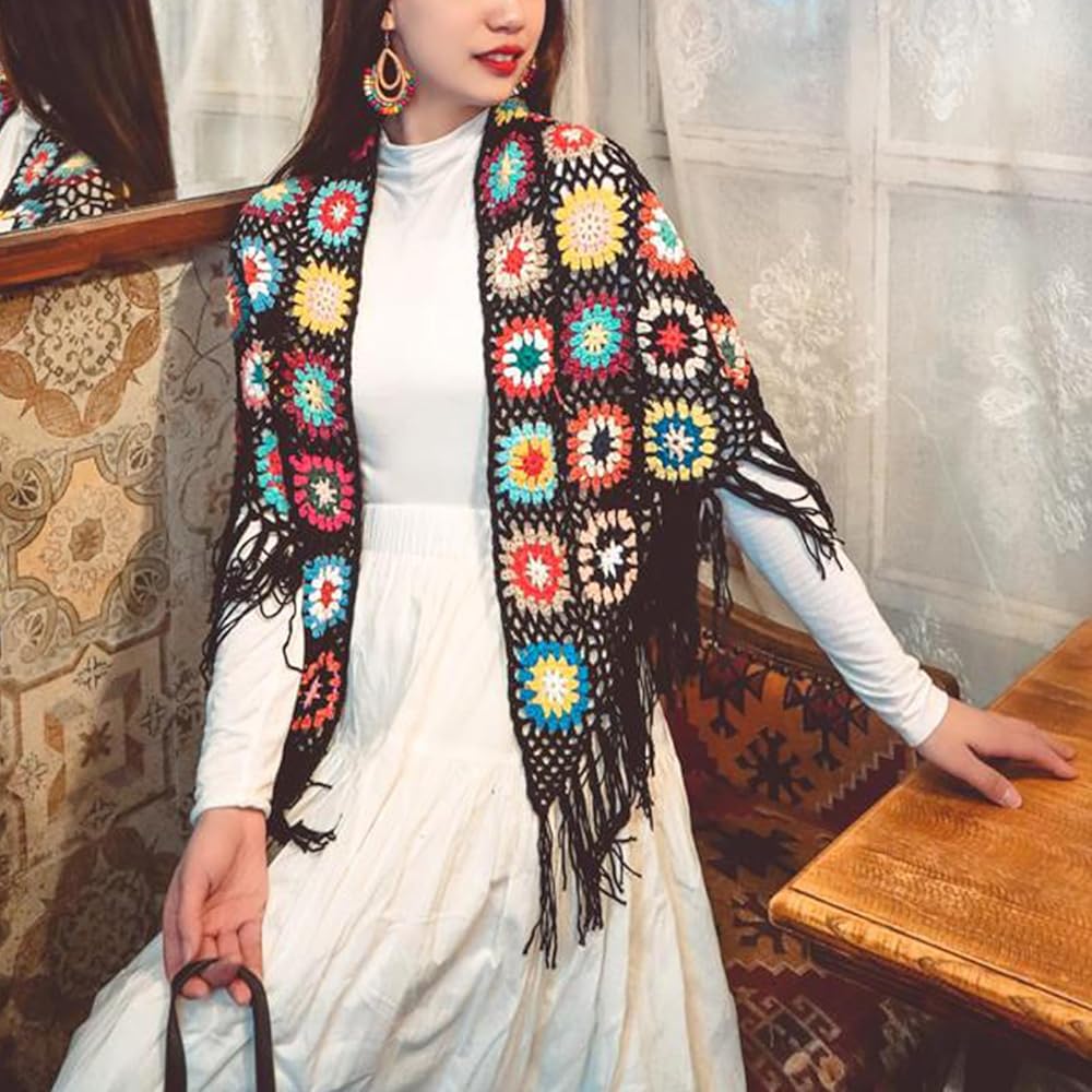 Amazon | [STLANGS] ボヘミアンポンチョセーター手作りかぎ針編み