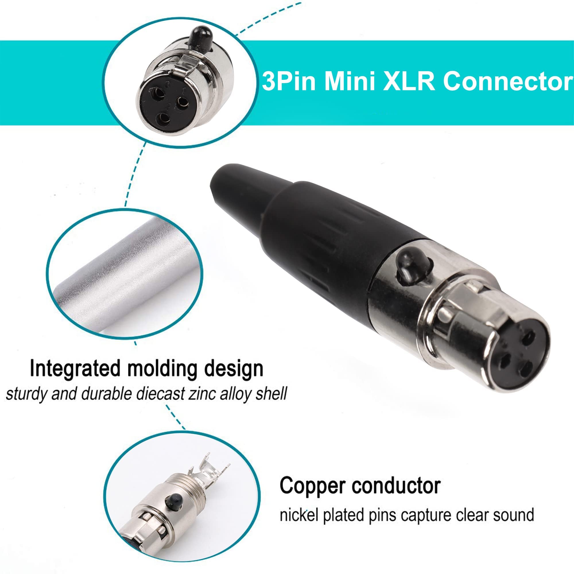 3Pin Mini XLR Connector TA4F Adapter Female Plug Mic Microphone
