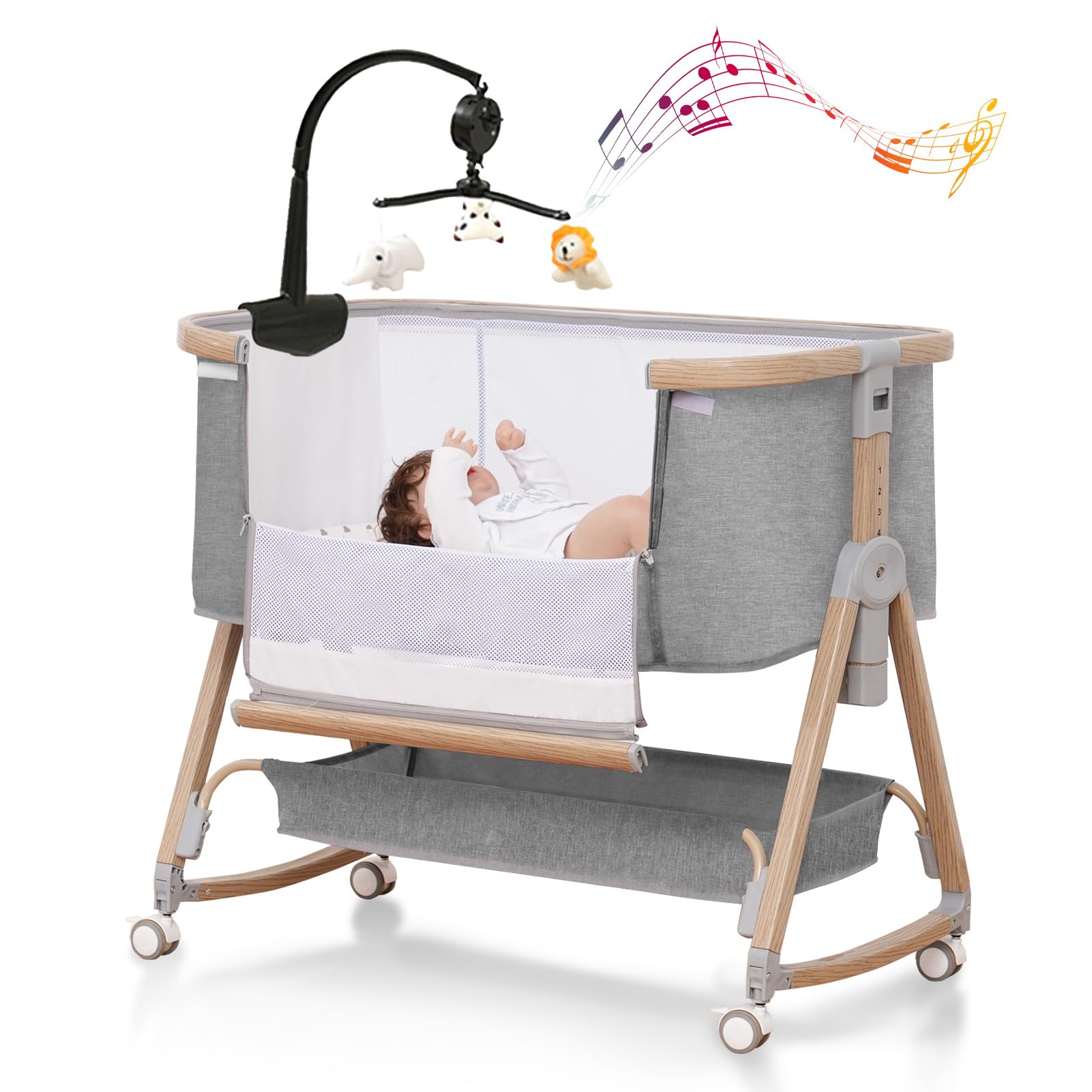 Amazon.co.jp: Youluzhen ベビーベッド 添い寝ベッド 木色 乳児用