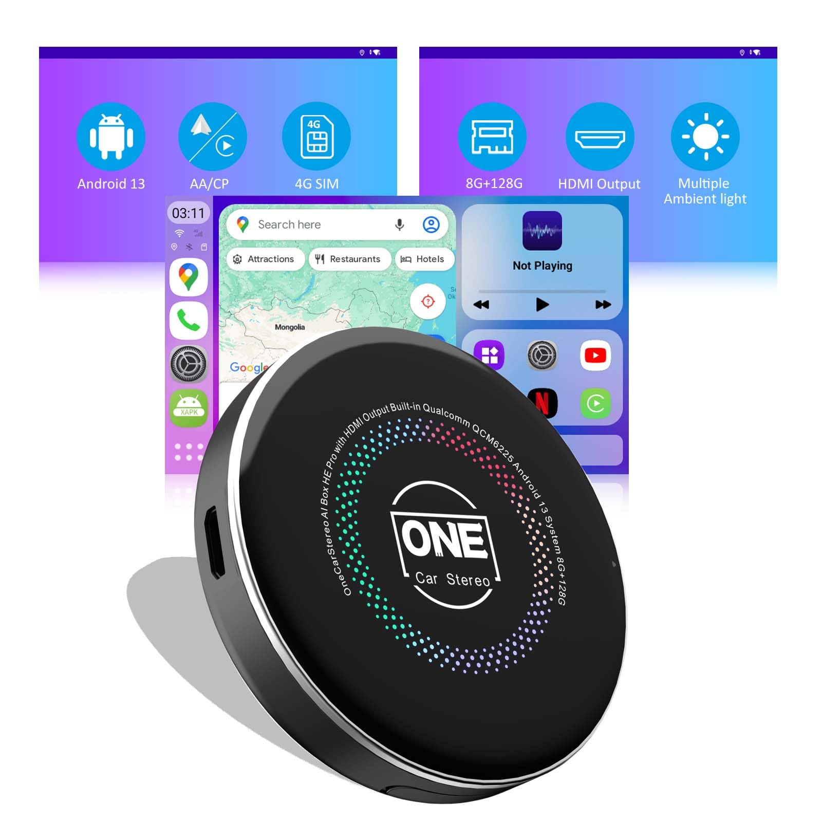 Amazon.com: OneCarStereo CarPlay Ai Box HE Pro with Android 13