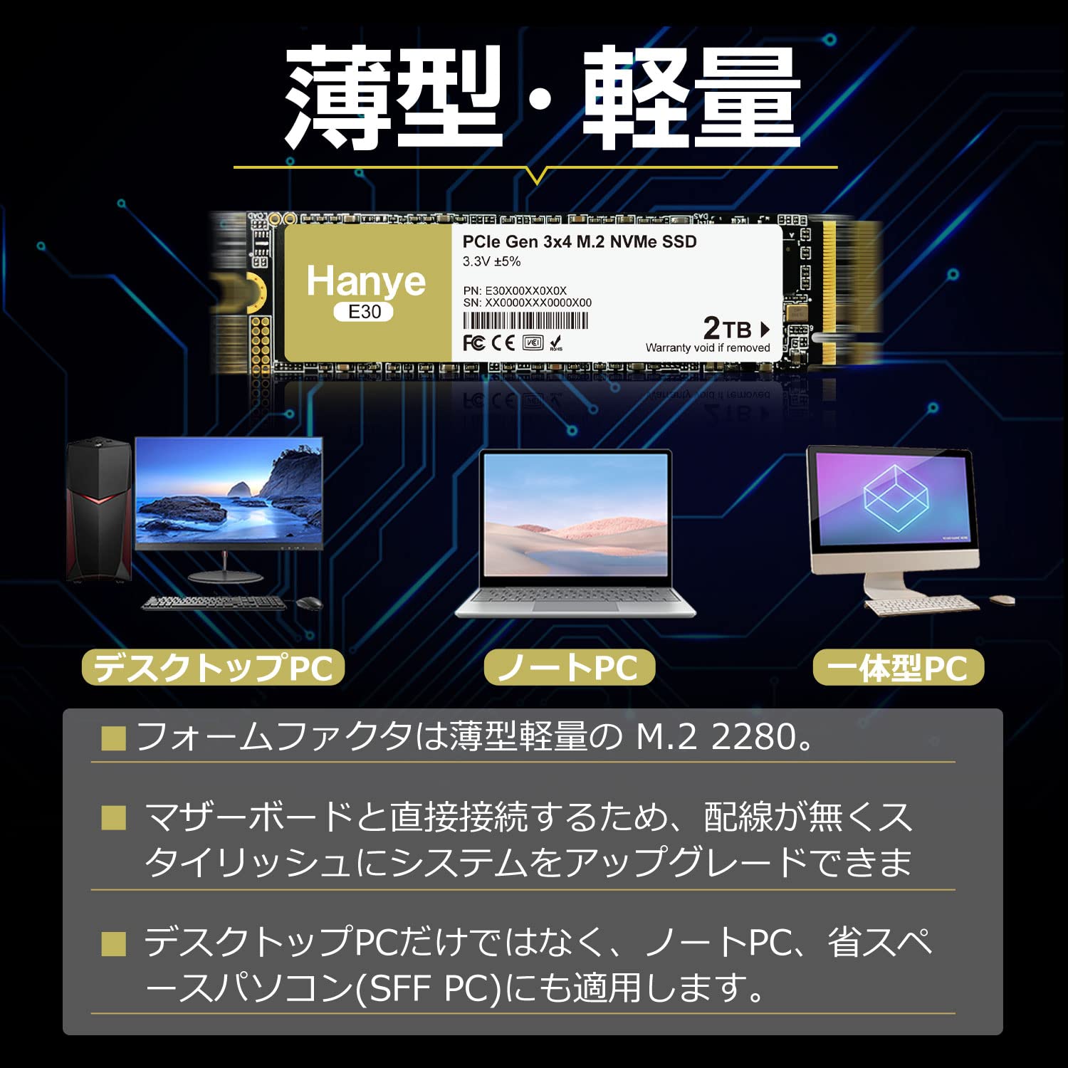 Amazon | Hanye 2TB 内蔵型SSD PCIe Gen3x4 NVMe M.2 2280 3400MB/s