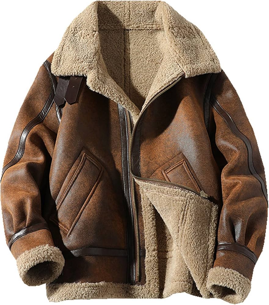 Amazon.co.jp: WMJL 冬 保温ラム革ジャケット フライトジャケット 本革