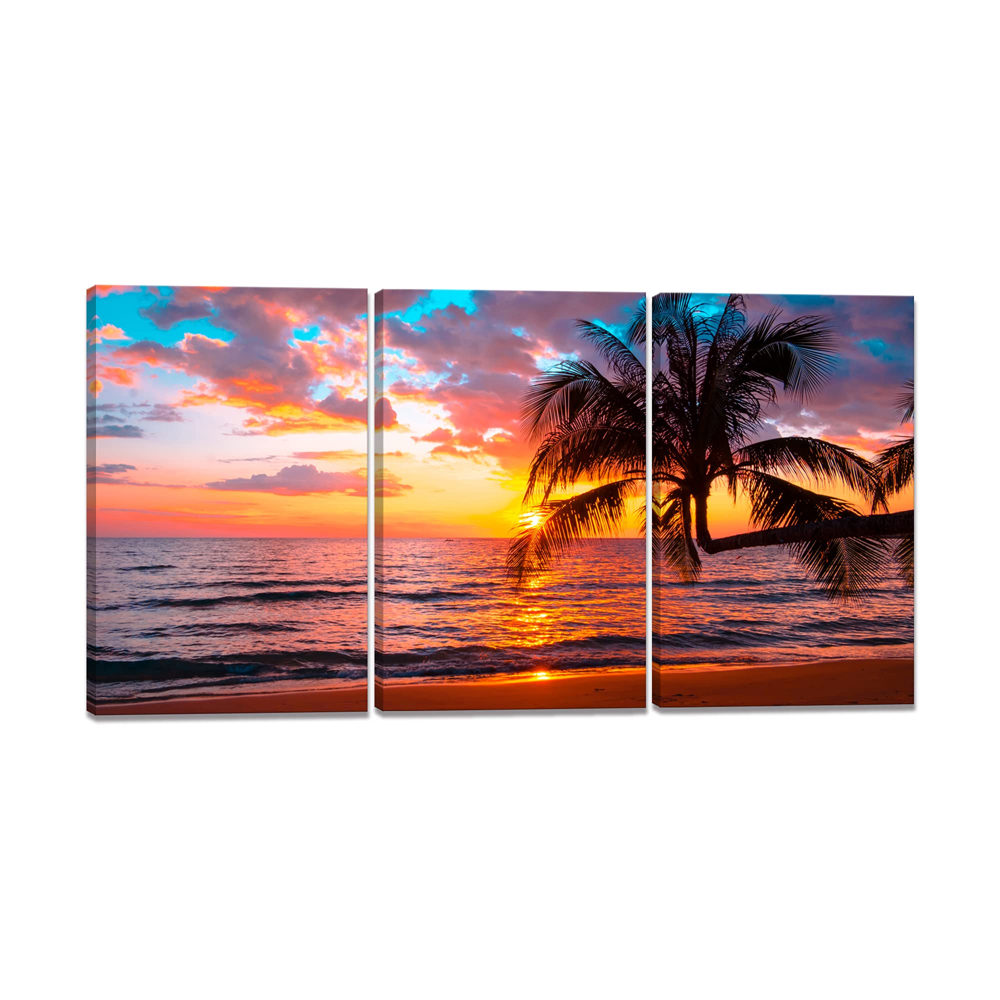 Amazon.co.jp: 3枚 パネル 海 ビーチ 夕日 風景画 絵画 写真 太陽 自然