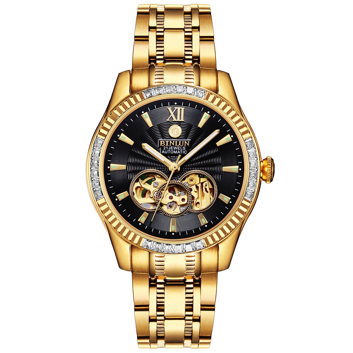 Amazon.co.jp: BINLUN 腕時計メンズ ゴールド 自動巻き時計 金 機械式