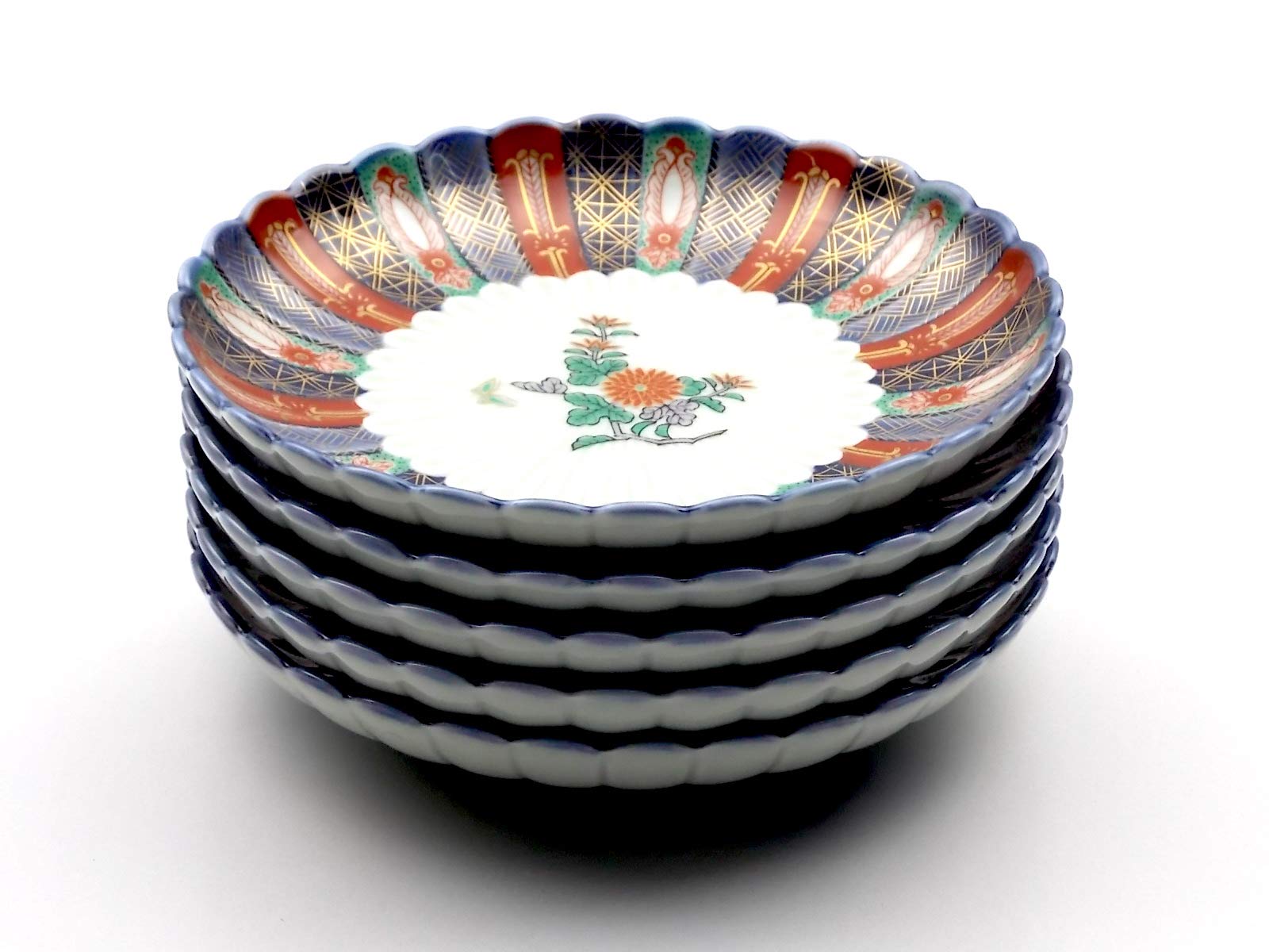 Amazon | 林九郎窯 古伊万里風 染錦地紋 4号皿5枚組 波佐見焼 | 林