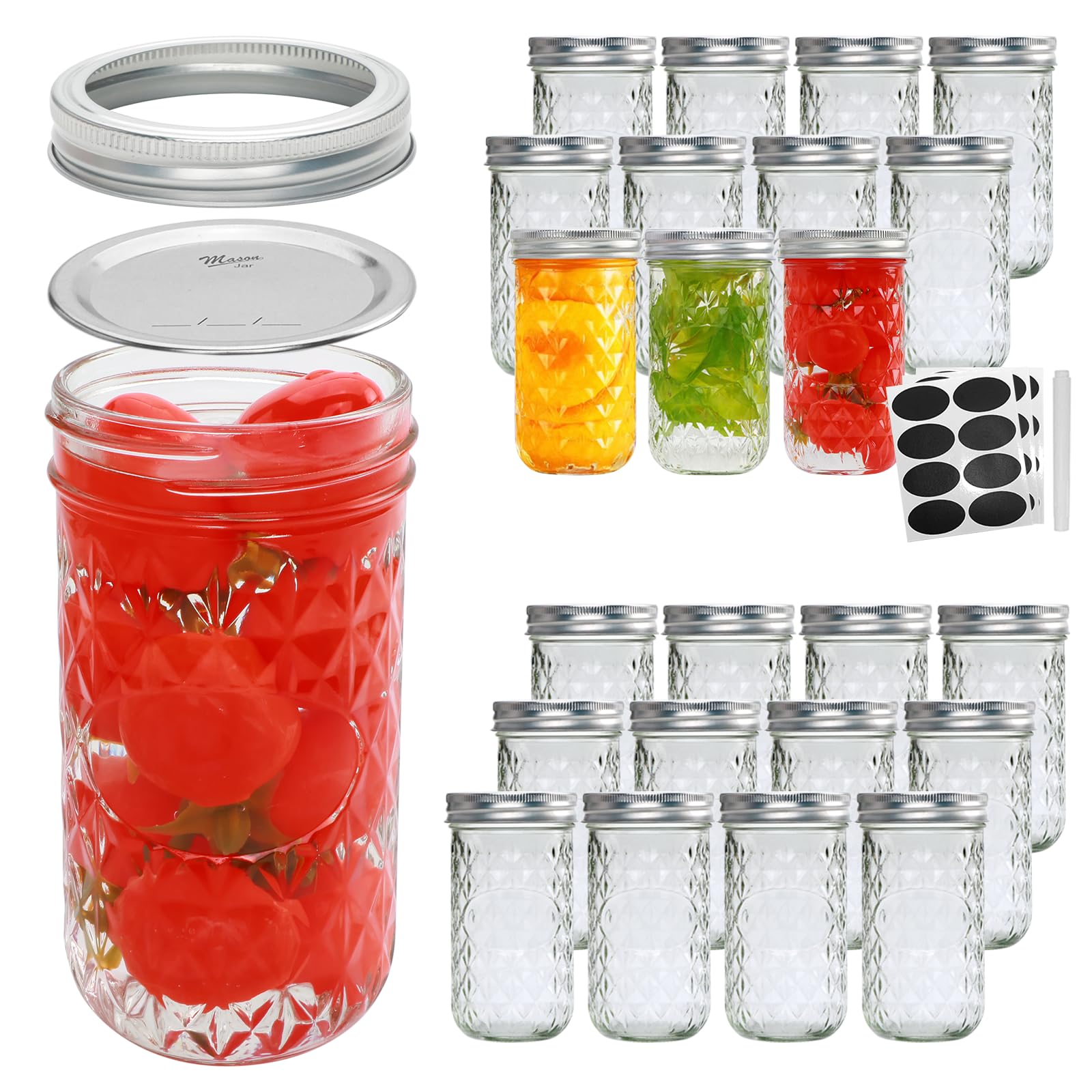 Mason Jars 12 OZ,Canning Jars with Lids 24PACK,Glass Jam Jars