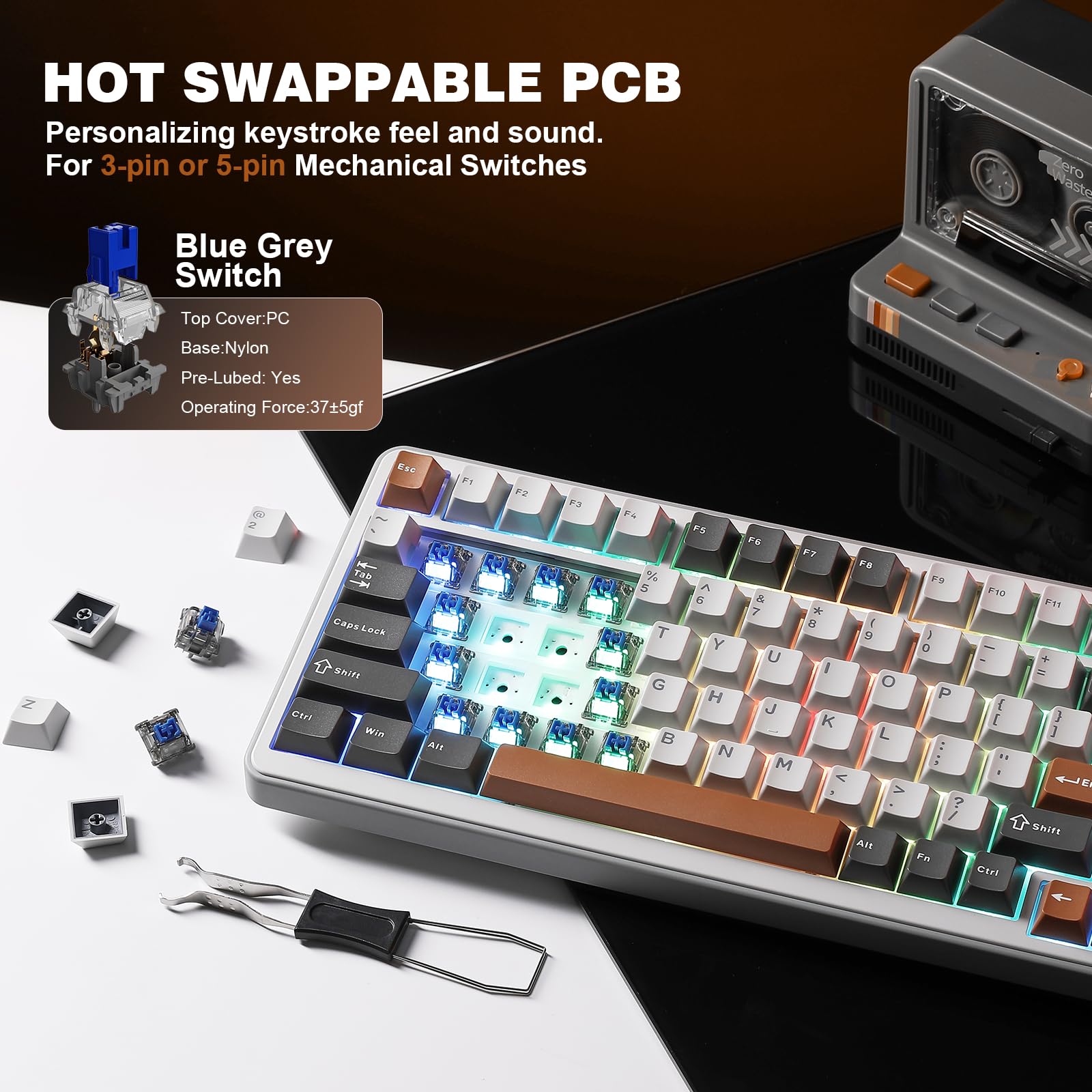 YUNZII B75 PRO Wireless Mechanical Keyboard,75% Gaming Keyboard