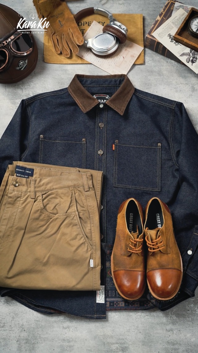 Amazon.co.jp: [karaku] シャツ 長袖 メンズ 襟コーデュロイ 裏