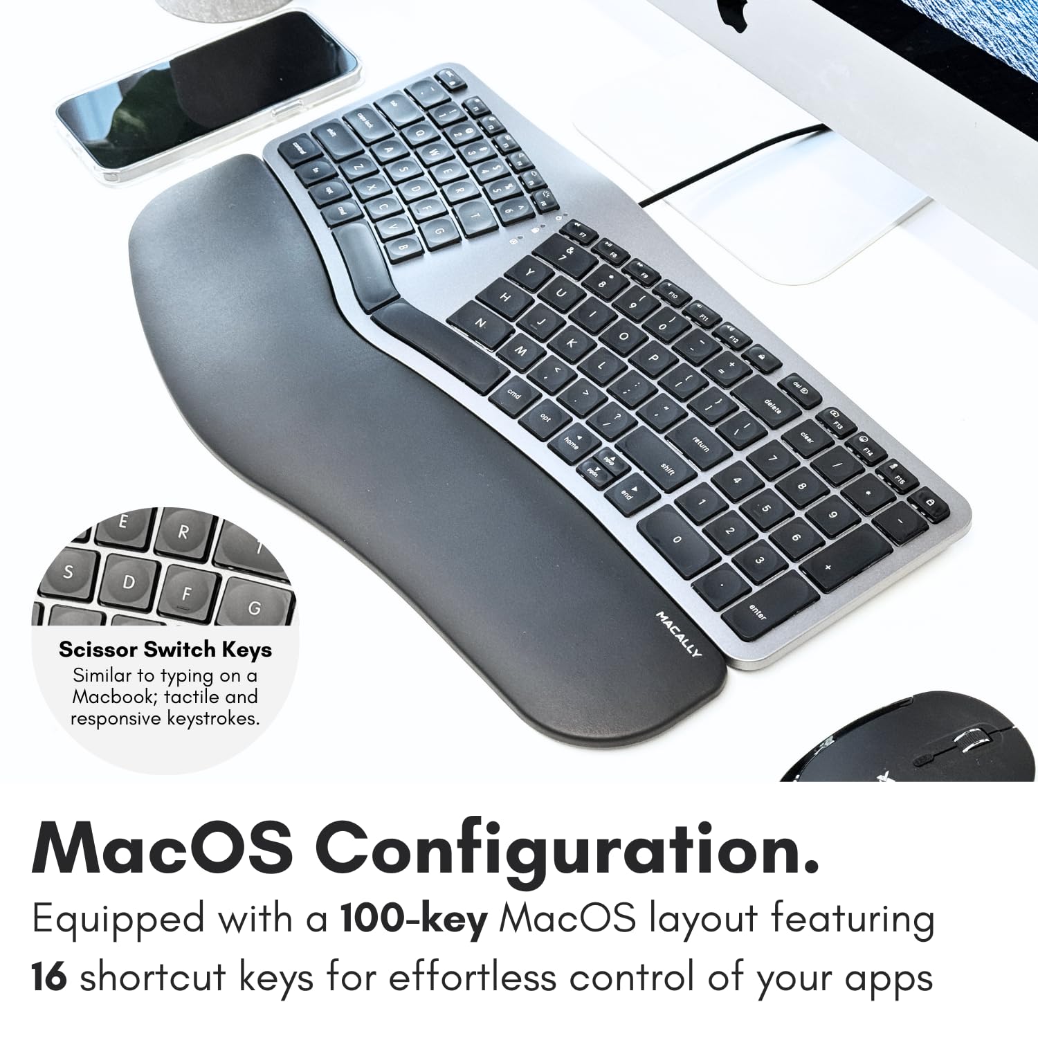 Amazon | Macally 有線人間工学キーボード Mac用 - リストレスト付き