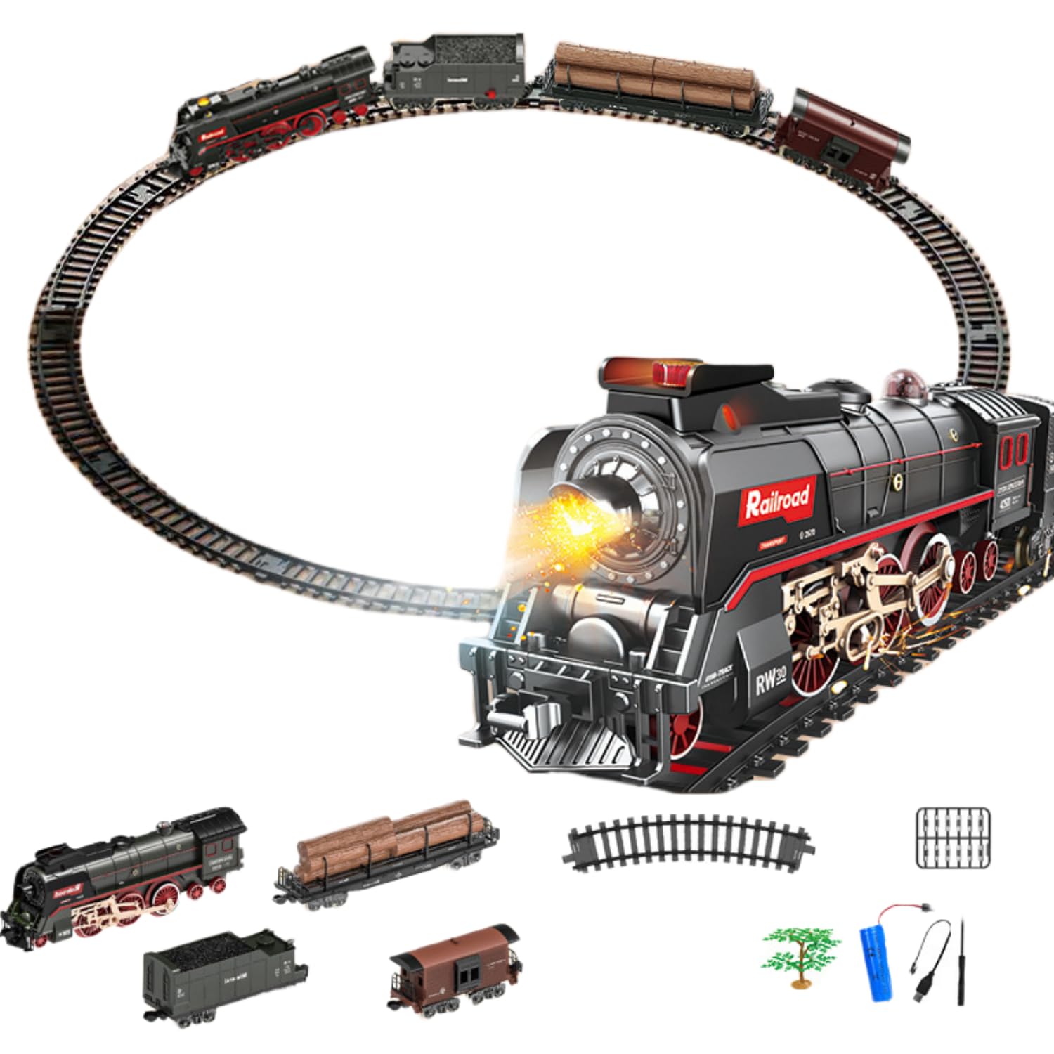 Amazon.co.jp: HJJ 蒸気機関車トレインセット、電池式列車、模型列車