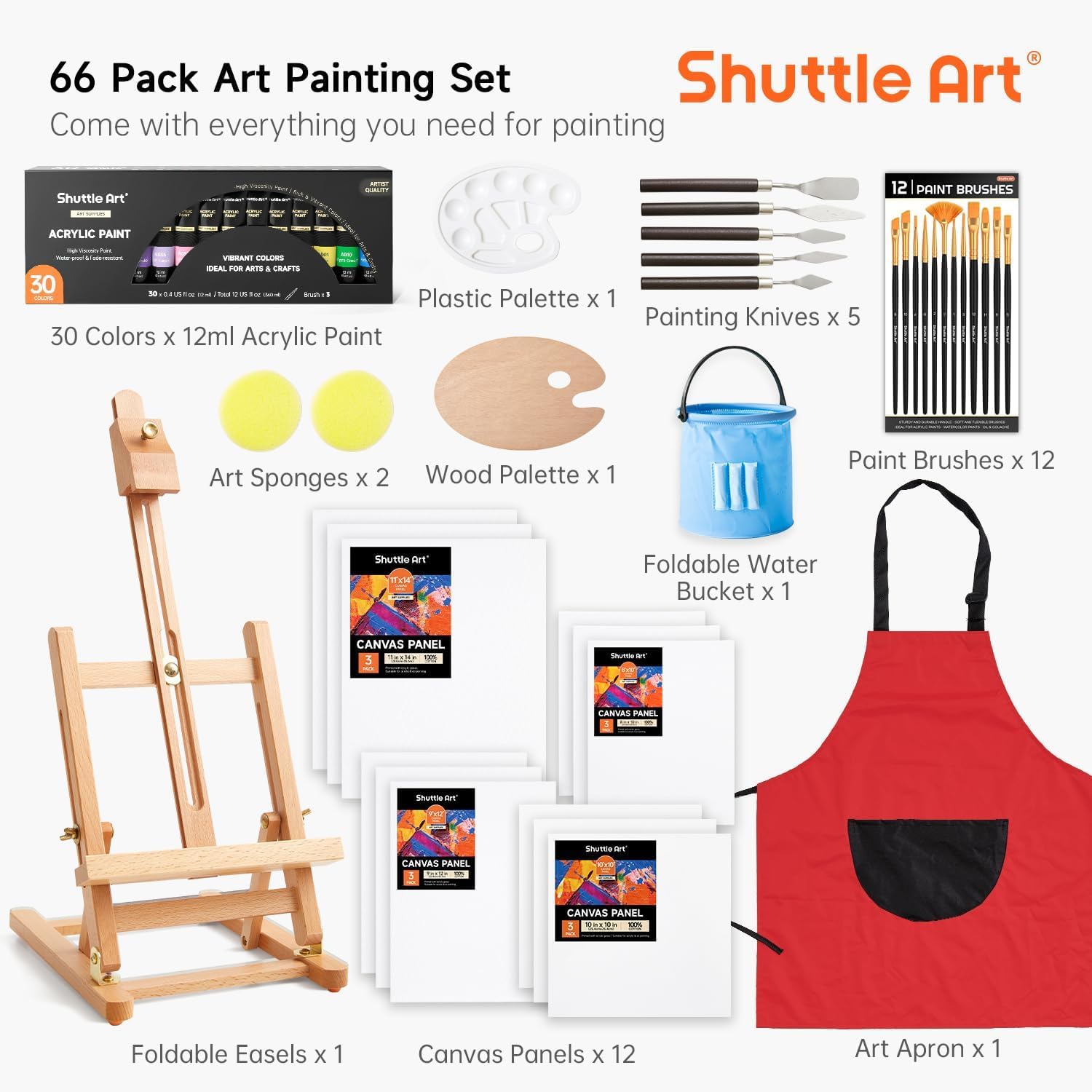 Amazon | Shuttle Art アクリル絵の具 66点セット 30色絵の具セット