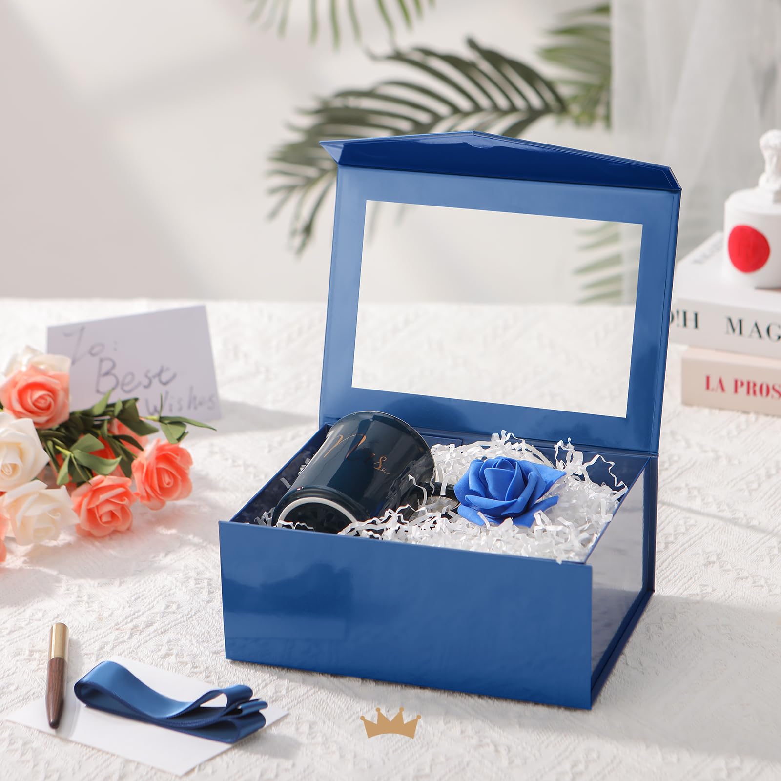 Amazon.com: PACKQUEEN 5 Blue Gift Boxes with Windows, 9x6.5x3.8