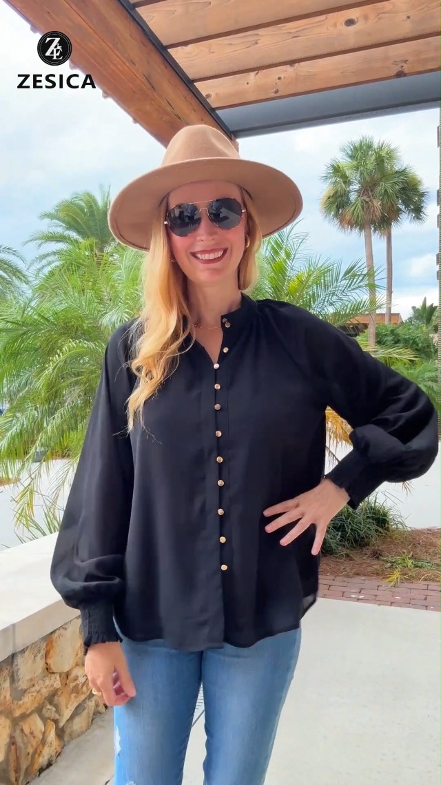 ZESICA Women's Floral Print Blouse 2026 Long Sleeve Button Down