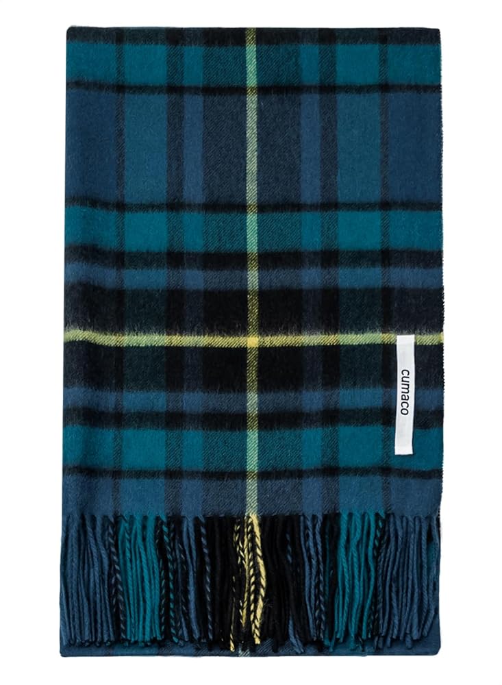 Amazon | [cumaco] カシミヤ100% チェック ストール ブルーグリーン